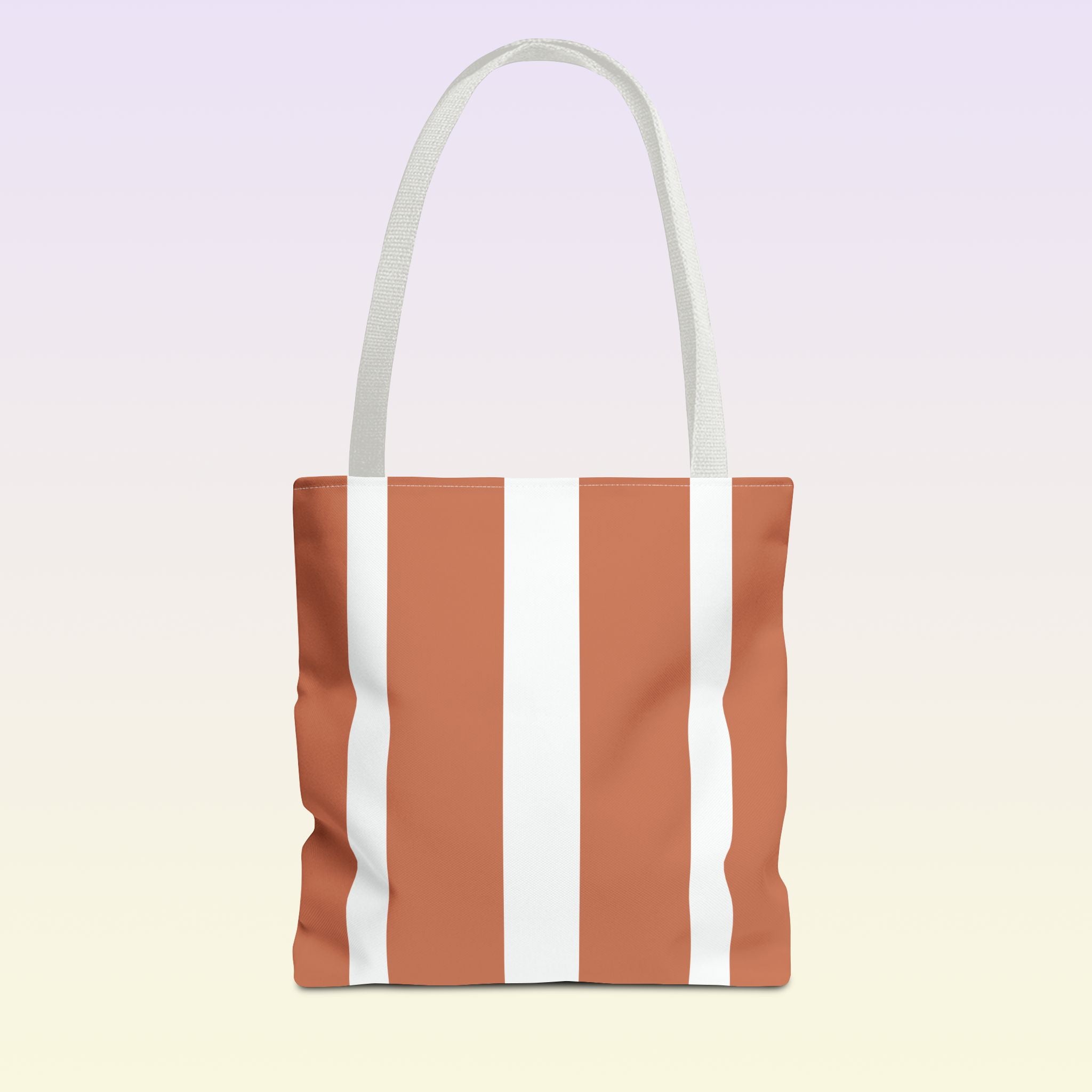 Tote bag mockup - Striped Terracotta - 13" x 13" - white handles