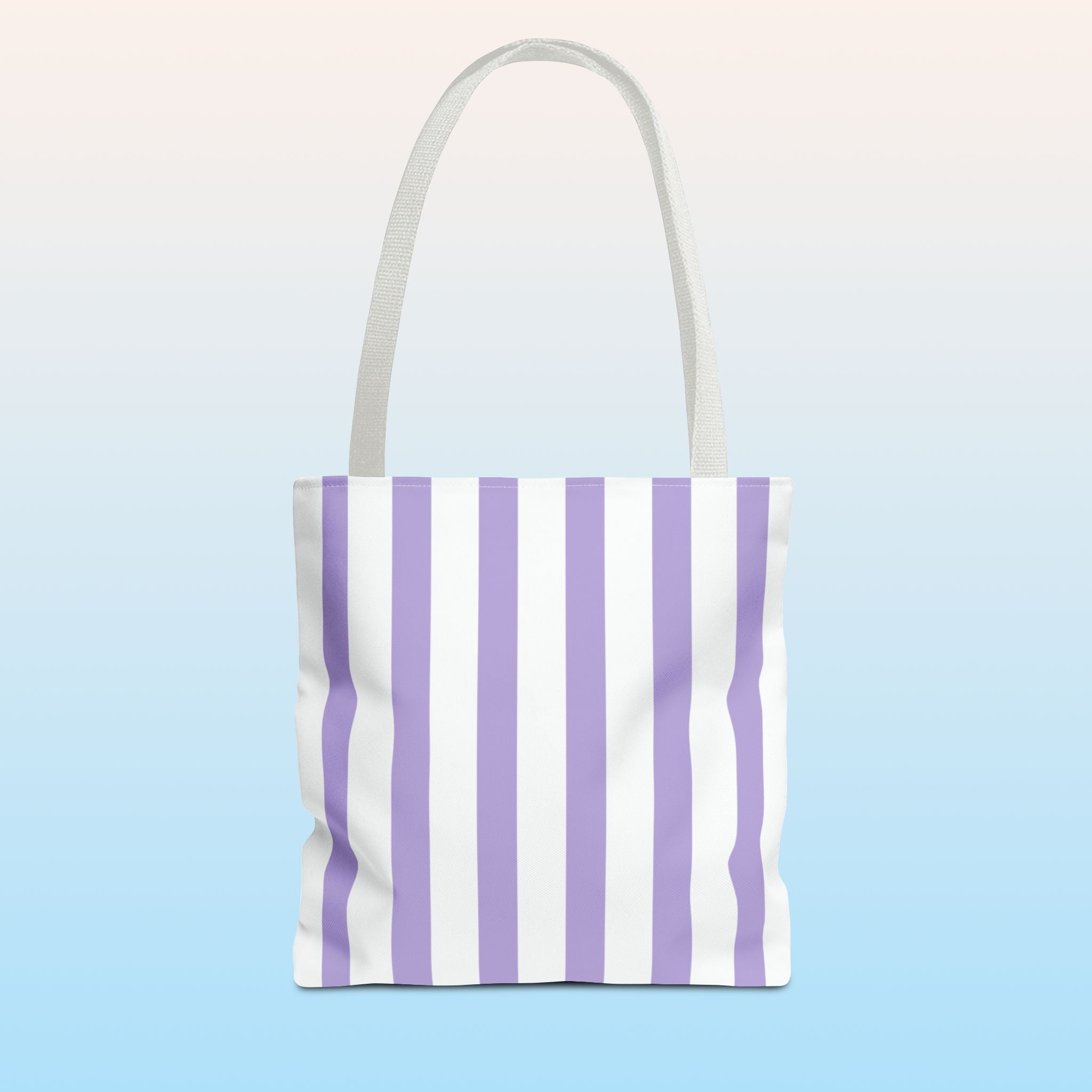 Tote bag mockup - Striped Lavender - 13" x 13" - white handles