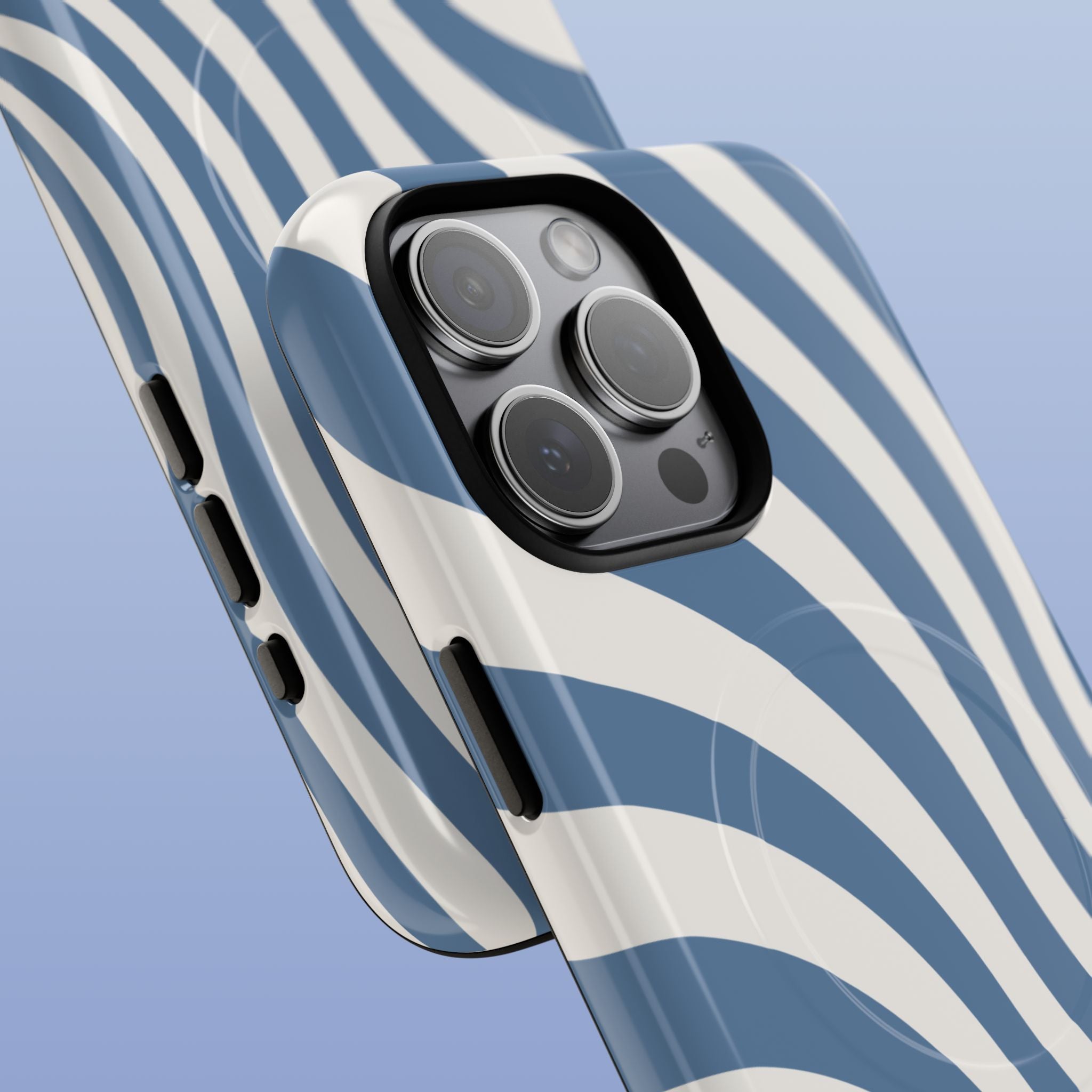Ocean Blue Wavy Lines MagSafe tough iPhone case for iPhone 17 Pro Max - close-up view