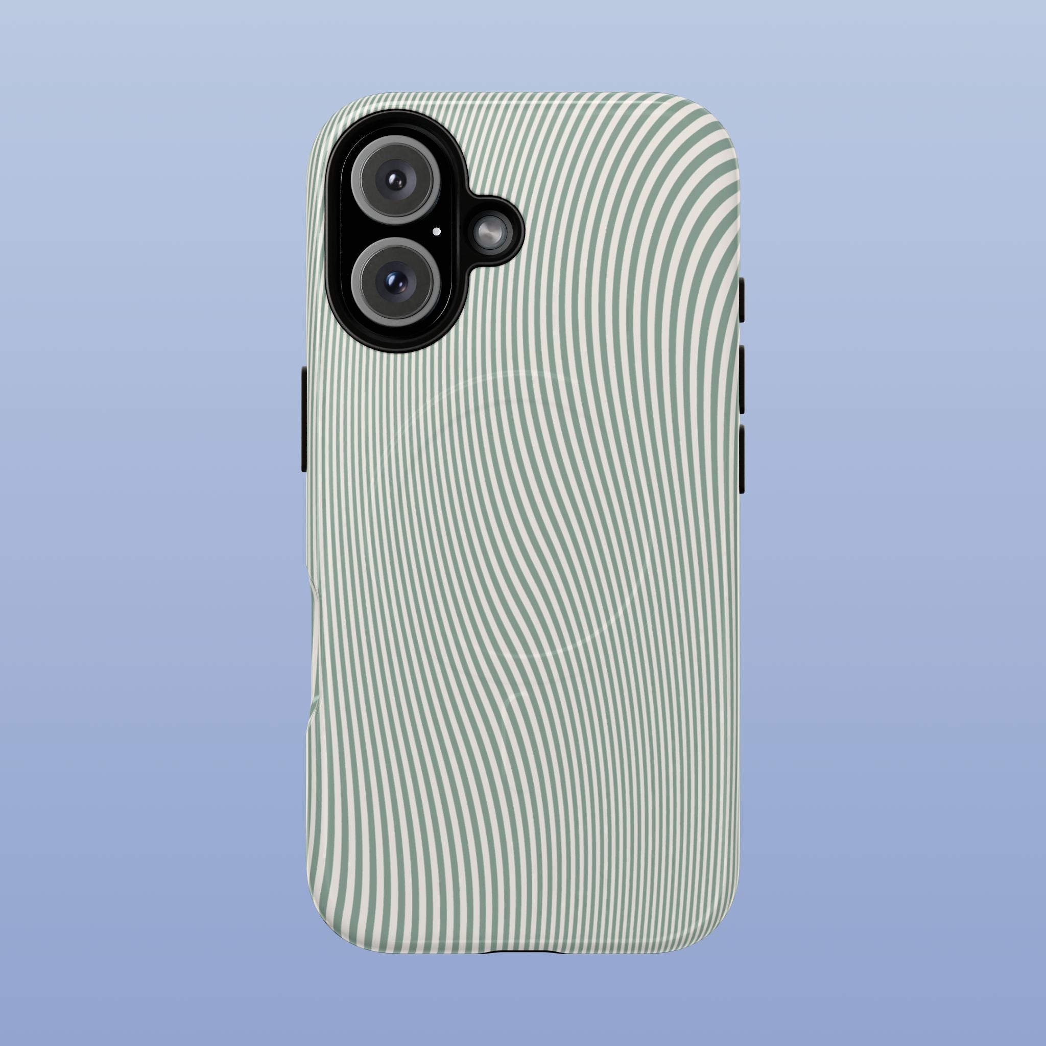 Sage Green Wavy Lines MagSafe tough iPhone case for iPhone 16 Pro Max - front view