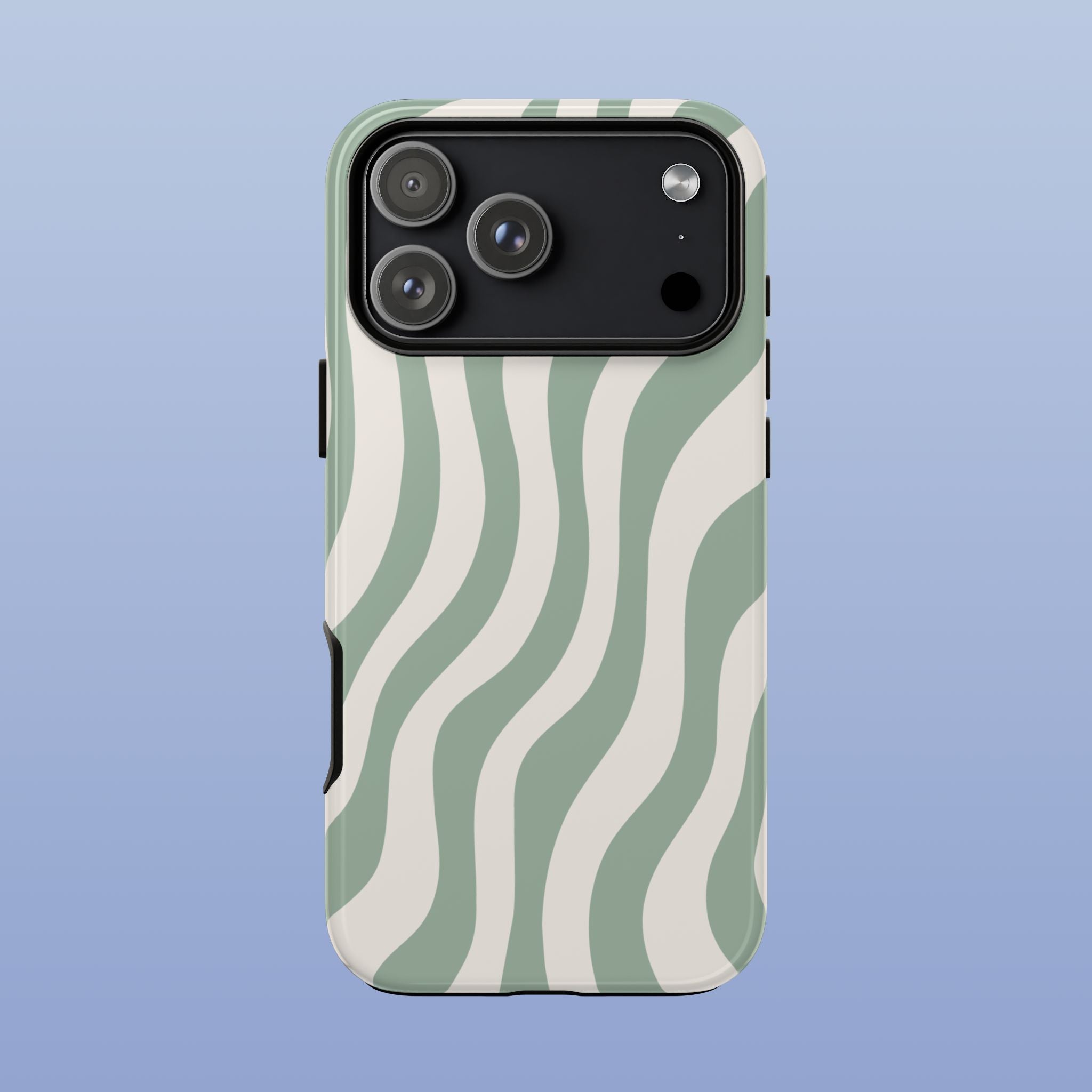 Wavy Lines - Glossy iPhone Case - Sage Green - Minimal Abstract Pattern (Alt)