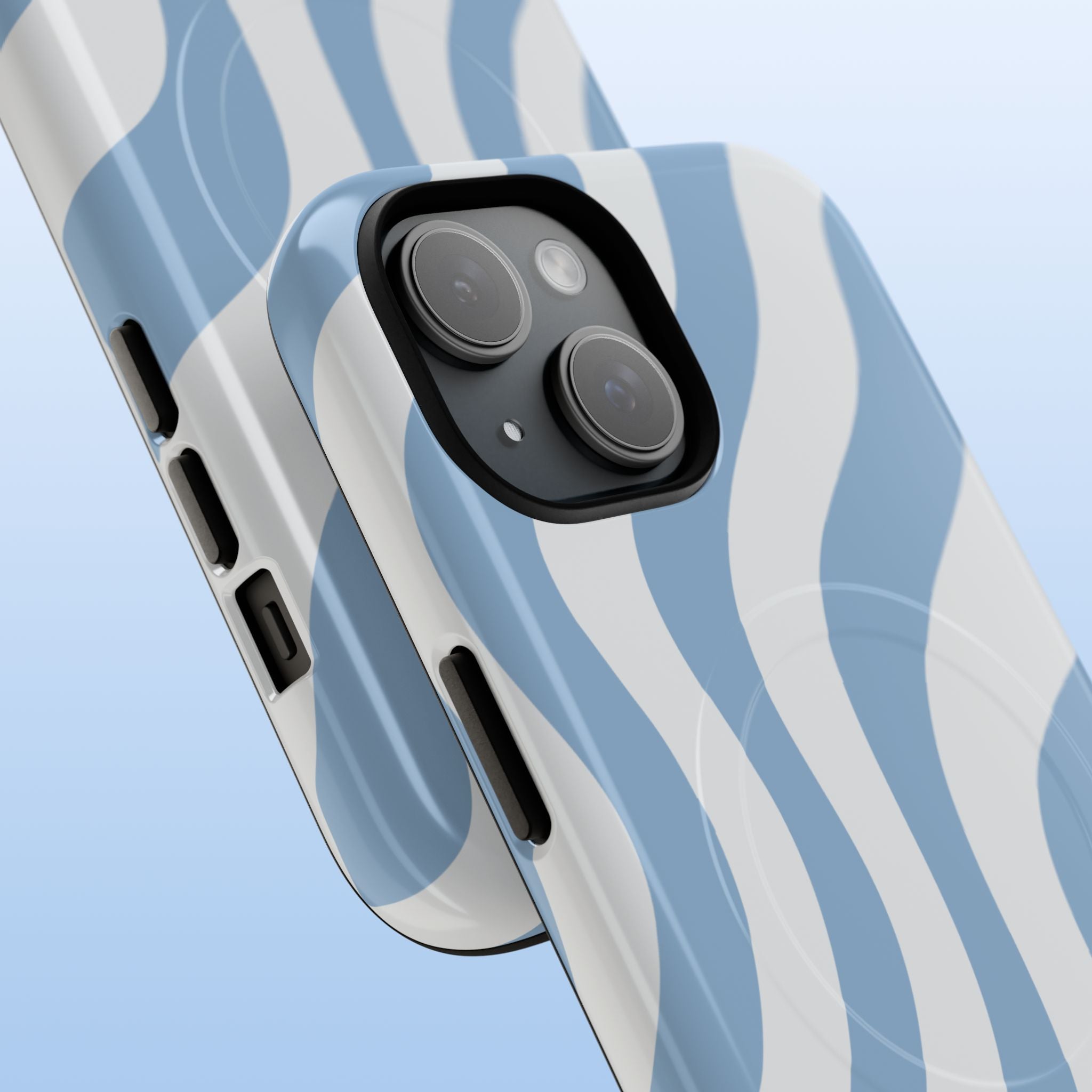 Wavy Lines - MagSafe Tough iPhone Case - Soft Blue - Abstract Minimal