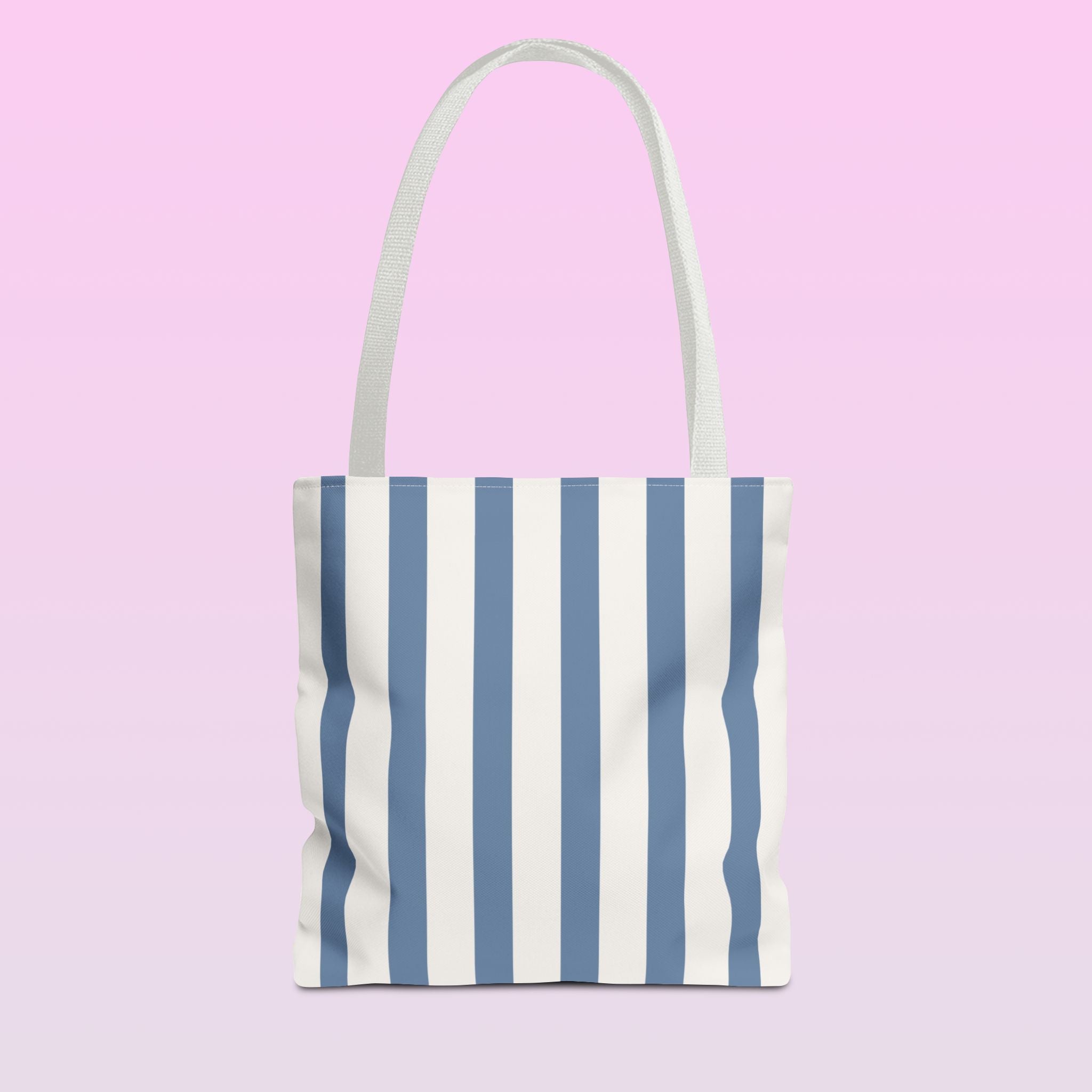 Tote bag mockup - Striped Dusty Blue - 13" x 13" - white handles