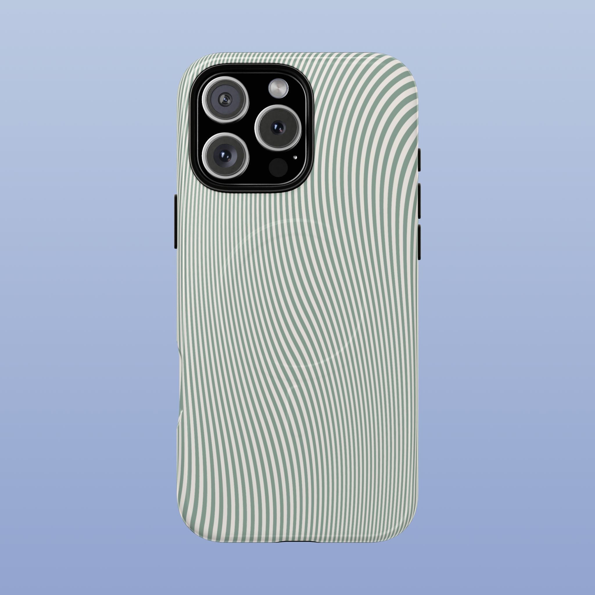 Sage Green Wavy Lines MagSafe tough iPhone case for iPhone 16 Pro - front view