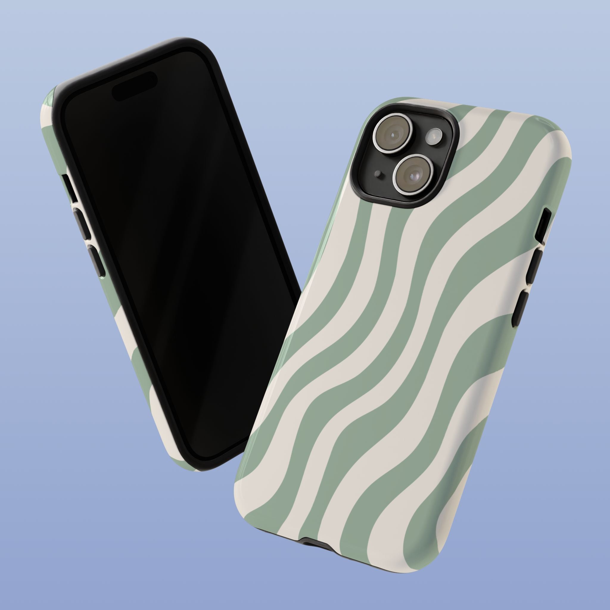 Wavy Lines - Glossy iPhone Case - Sage Green - Minimal Abstract Pattern (Alt)