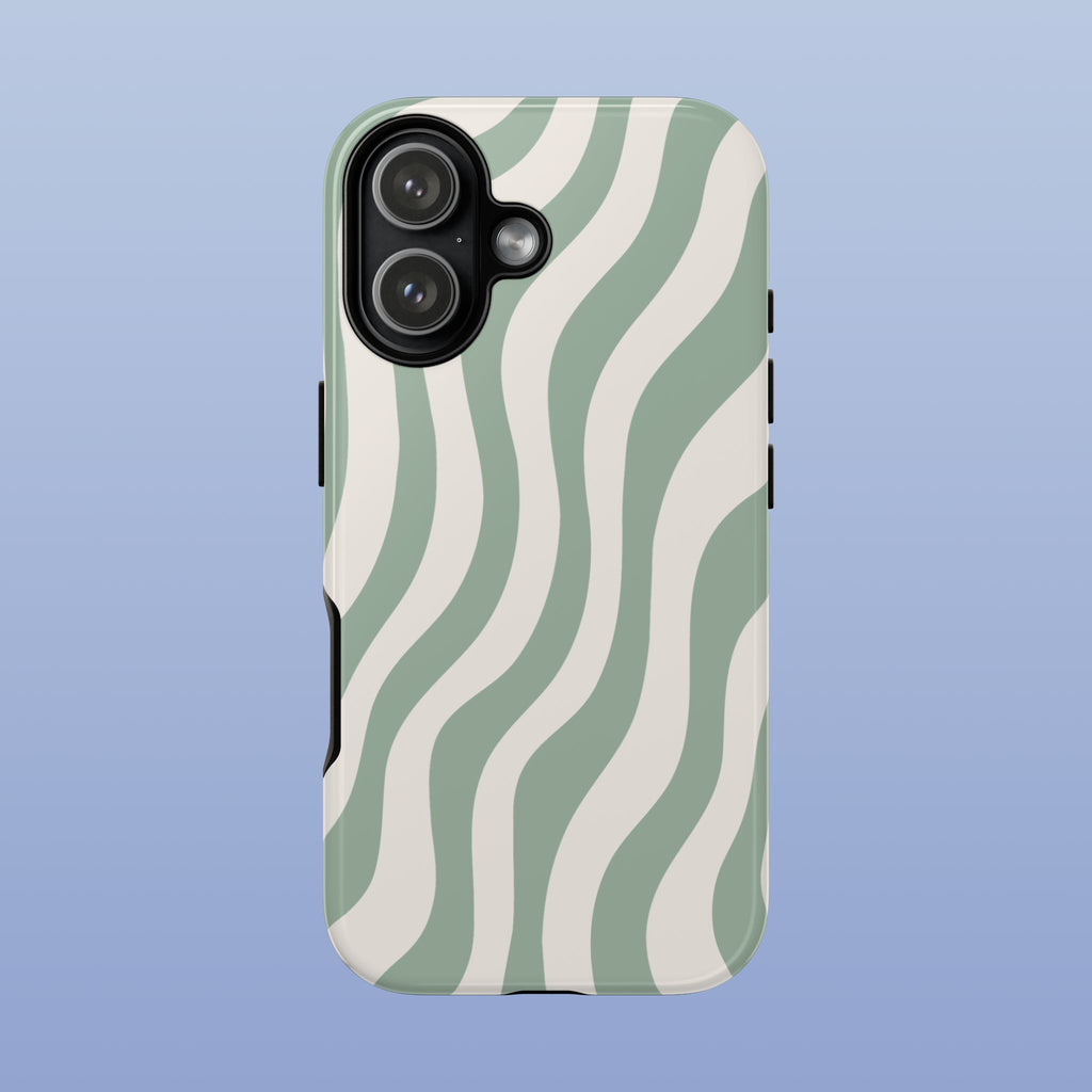 Wavy Lines - Glossy iPhone Case - Sage Green - Minimal Abstract Pattern (Alt)