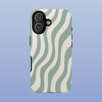 Wavy Lines - Glossy iPhone Case - Sage Green - Minimal Abstract Pattern (Alt)