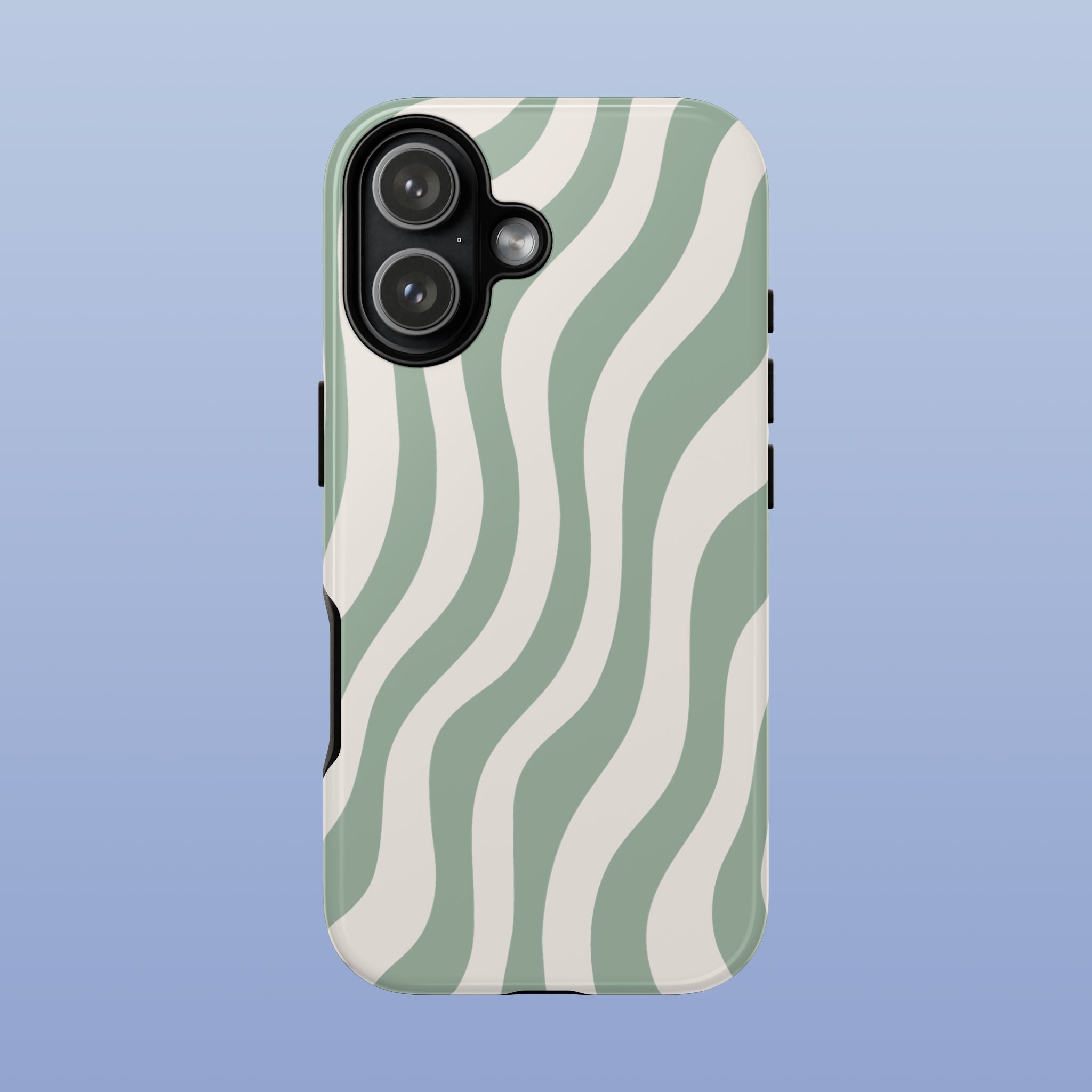Wavy Lines - Glossy iPhone Case - Sage Green - Minimal Abstract Pattern (Alt)