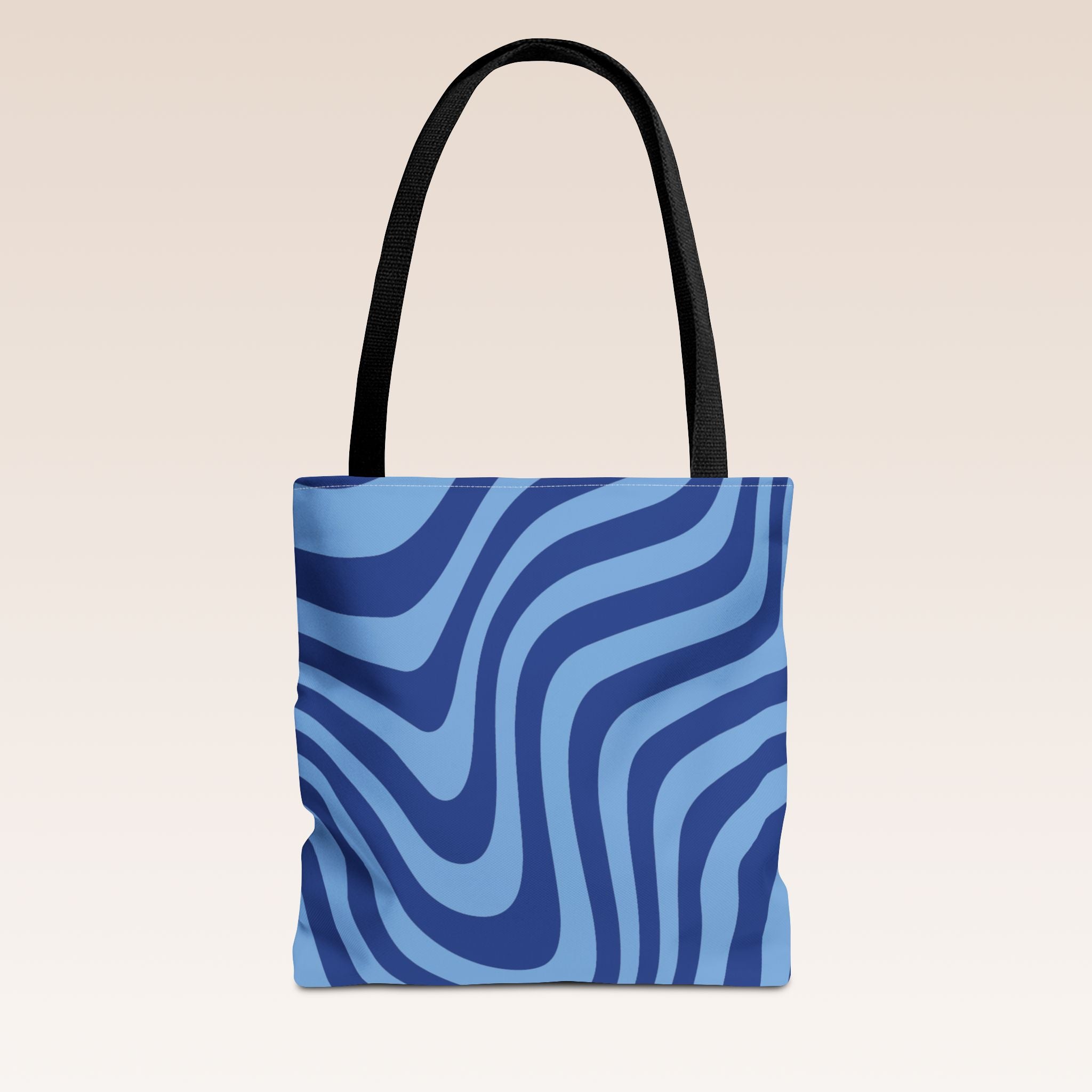 Tote bag mockup - Wavy Lines Deep Blue - 13" x 13" - black handles
