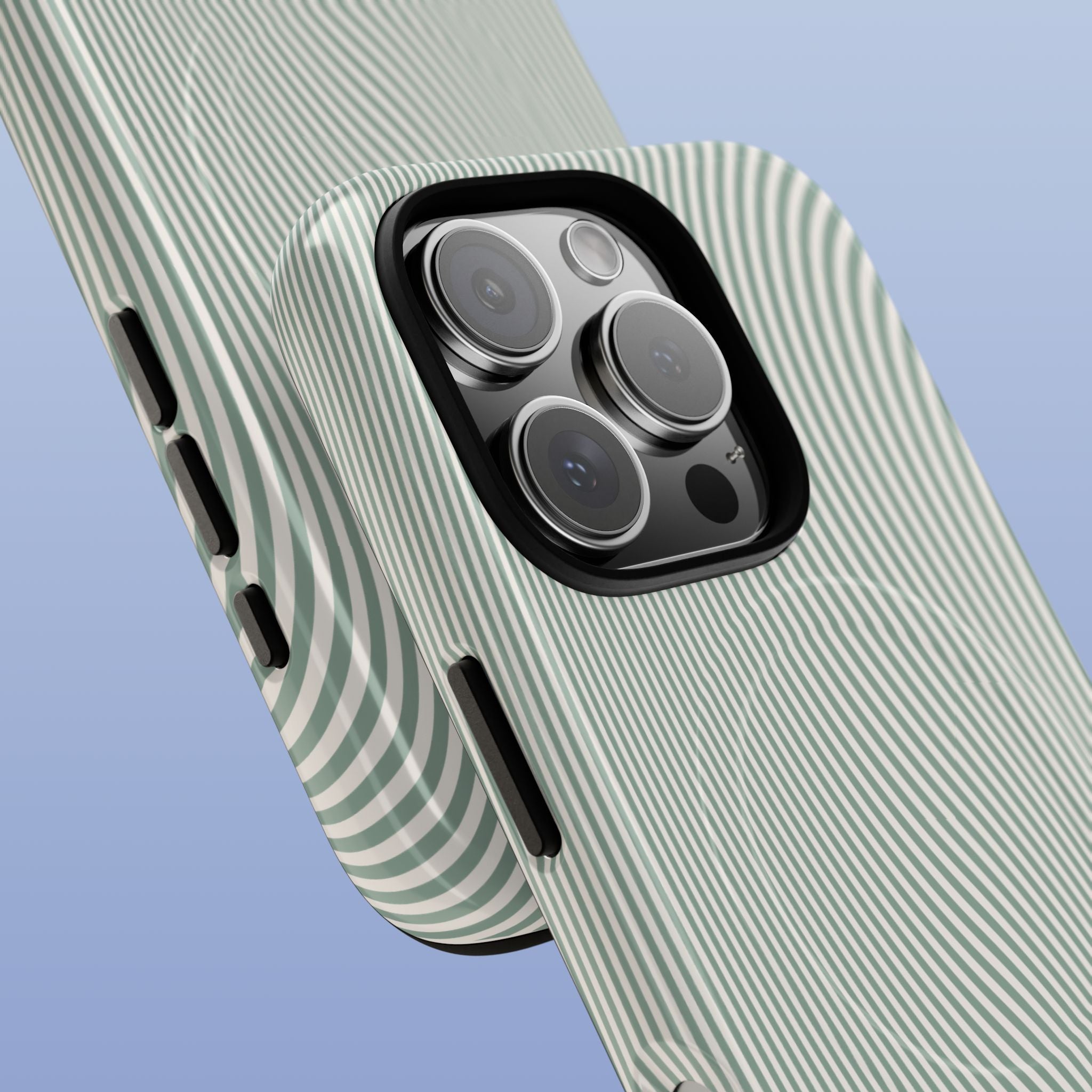 Sage Green Wavy Lines MagSafe tough iPhone case for iPhone 16 - close-up view