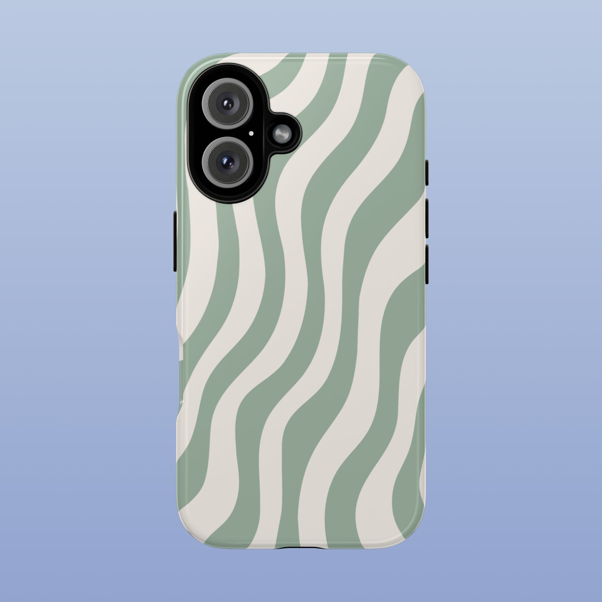 Wavy Lines - Glossy iPhone Case - Sage Green - Minimal Abstract Pattern (Alt)