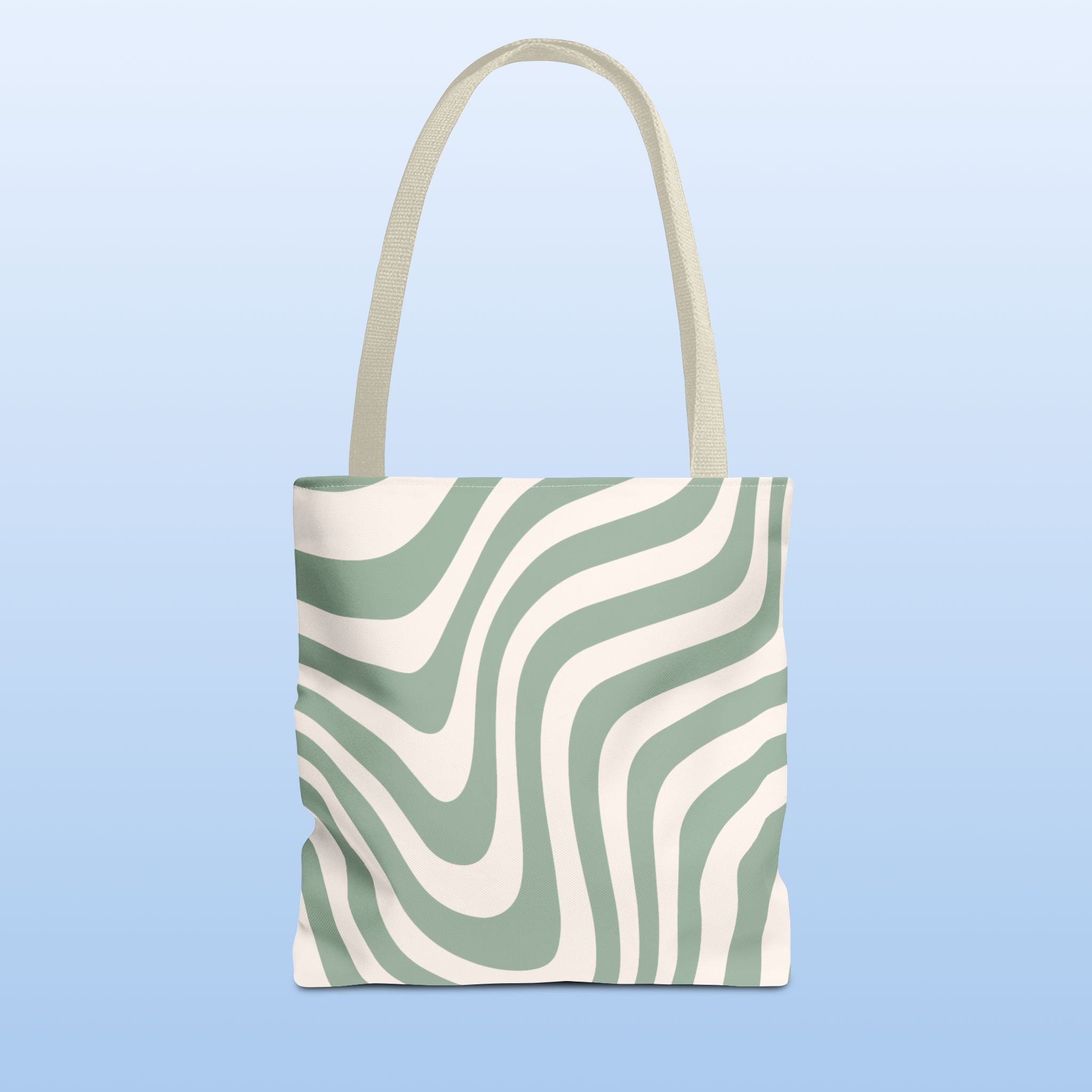 Tote bag mockup - Wavy Lines Sage Green - 13" x 13" - beige handles
