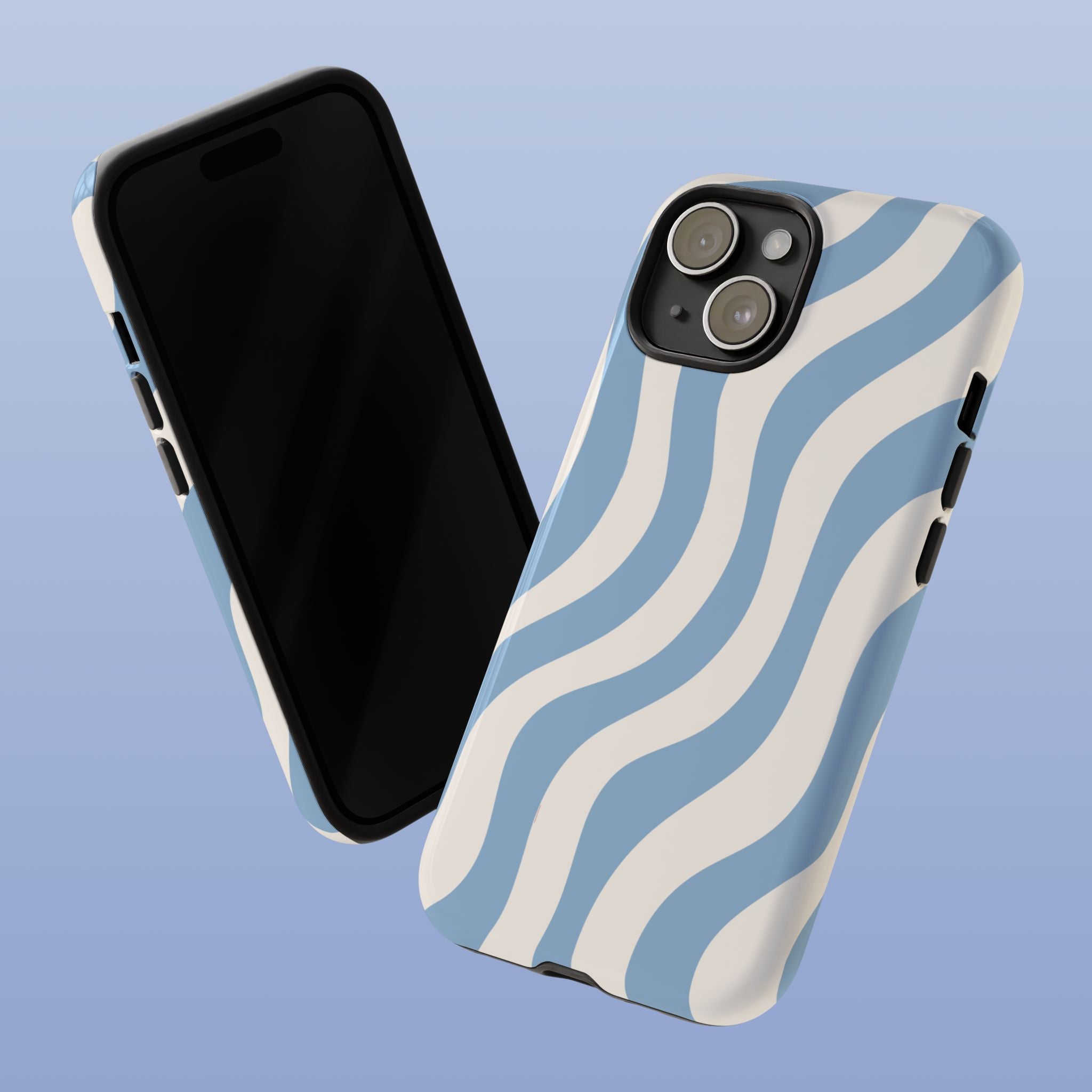 Wavy Lines - Glossy iPhone Case - Soft Blue Flow - Abstract Minimal