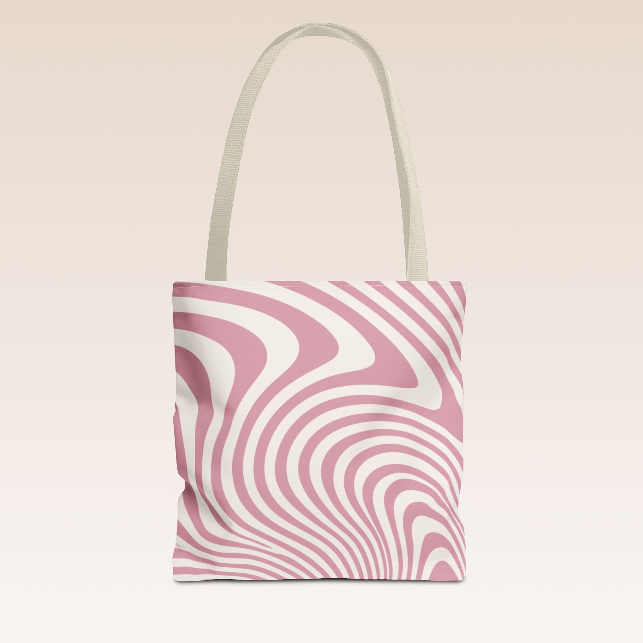 Tote bag mockup - Wavy Lines Soft Pink Swirl - 13" x 13" - beige handles
