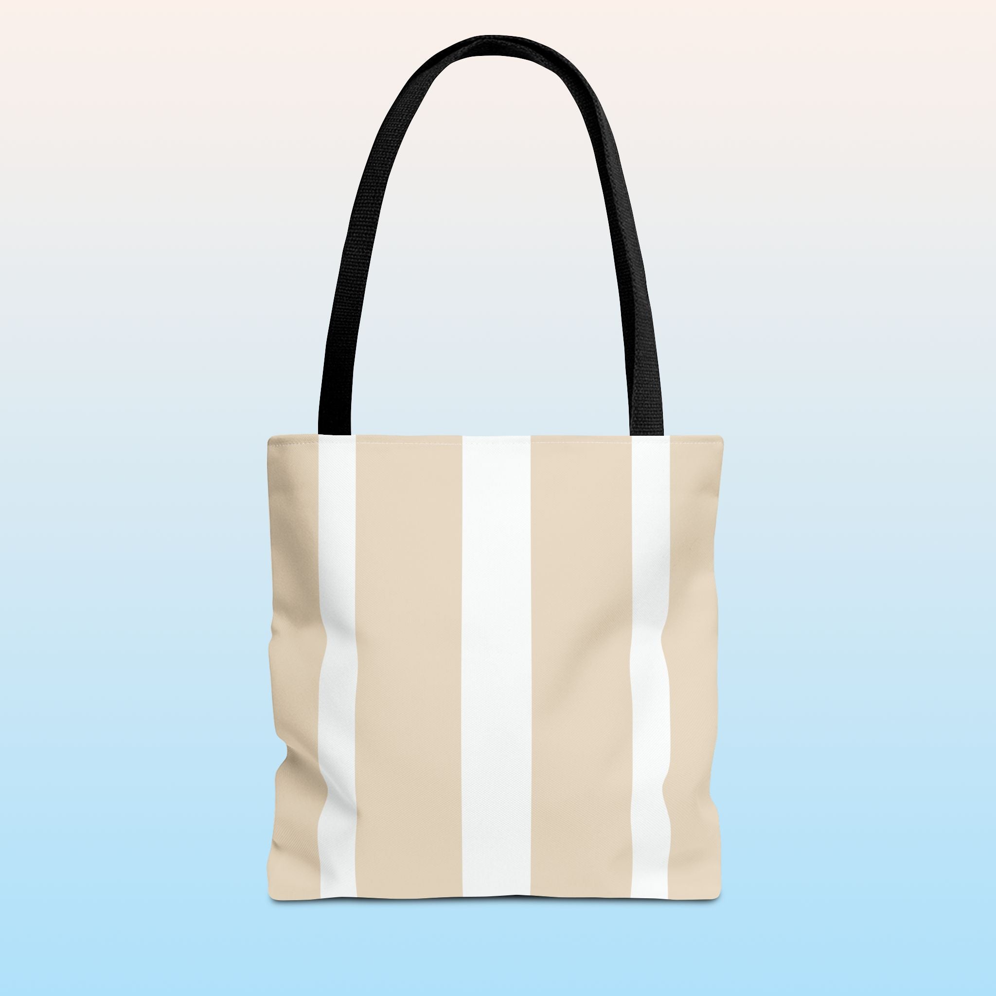 Tote bag mockup - Striped Sand Beige - 13" x 13" - black handles