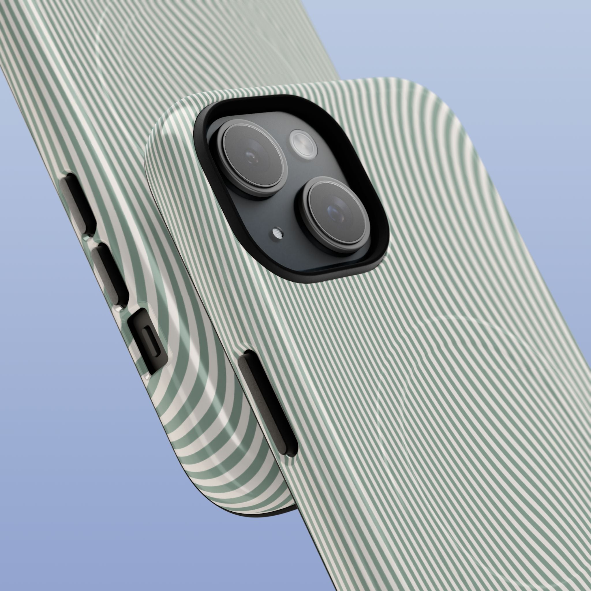 Sage Green Wavy Lines MagSafe tough iPhone case for iPhone 17 - close-up view