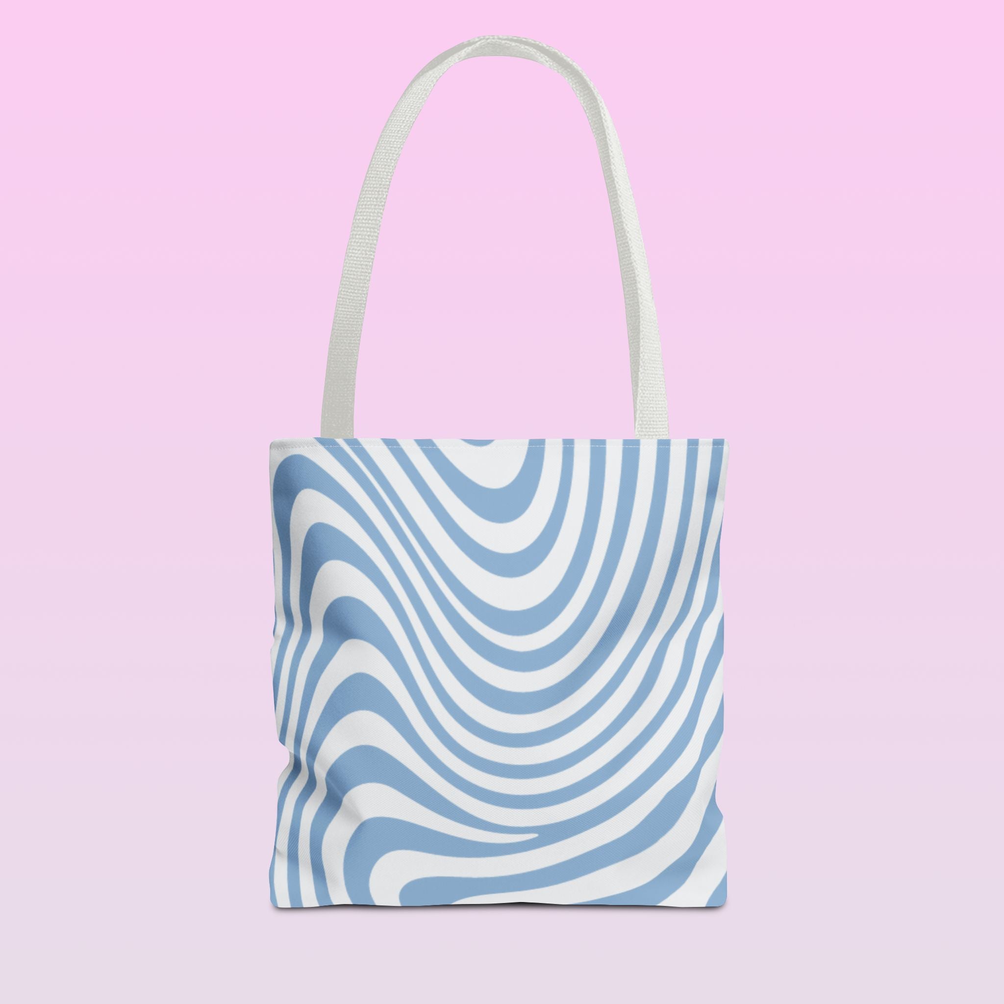 Tote bag mockup - Wavy Lines Light Blue - 13" x 13" - white handles