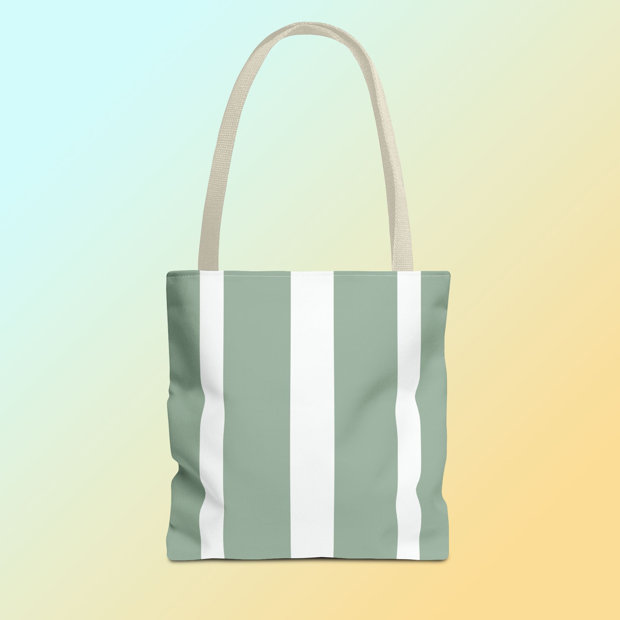 Tote bag mockup - Striped Soft Sage - 13" x 13" - beige handles