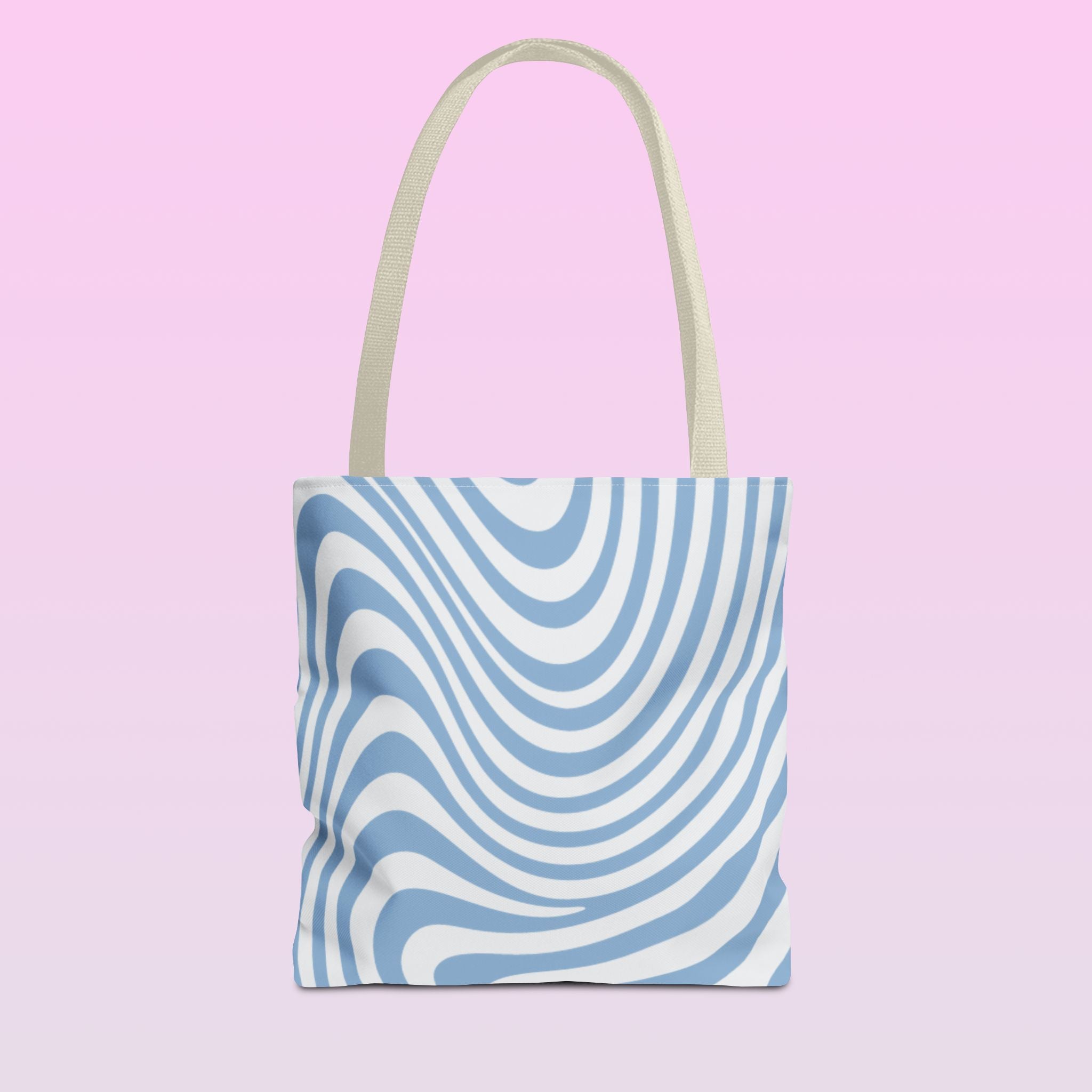 Tote bag mockup - Wavy Lines Light Blue - 13" x 13" - beige handles