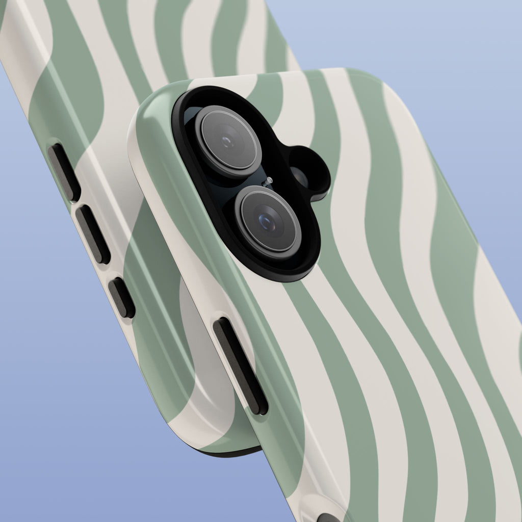 Wavy Lines - Glossy iPhone Case - Sage Green - Minimal Abstract Pattern (Alt)