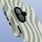 Wavy Lines - Glossy iPhone Case - Sage Green - Minimal Abstract Pattern (Alt)