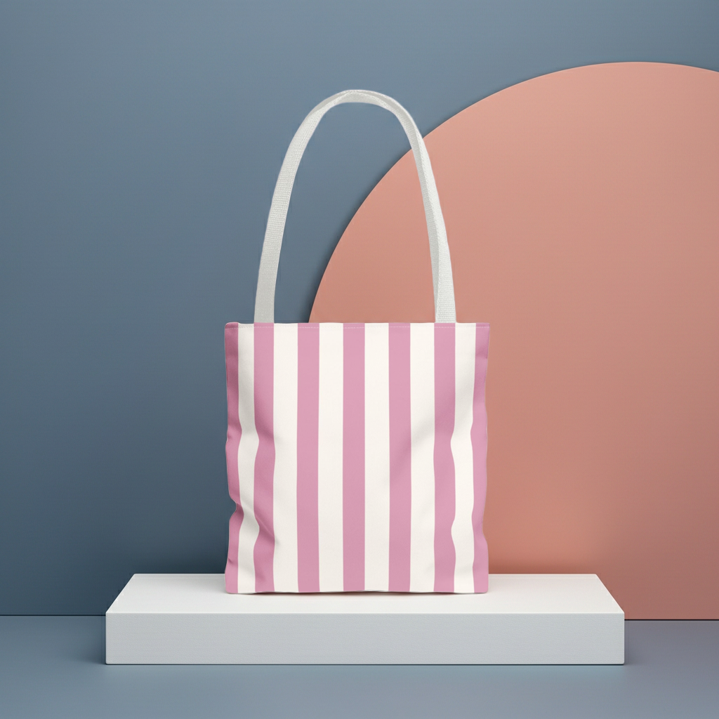 Blush Pink Striped Tote Bag For Everyday Carry Minimal Pattern