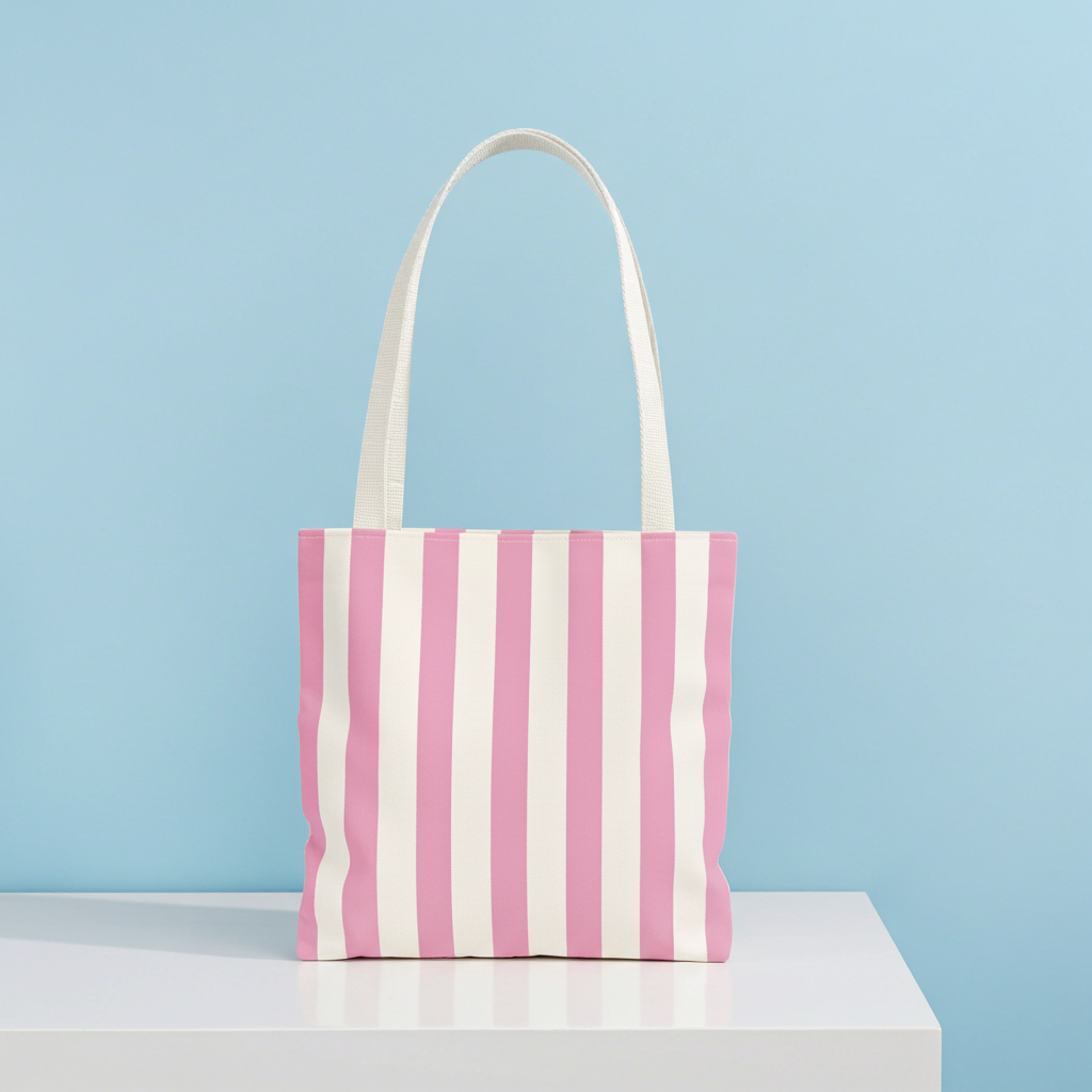 Blush Pink Striped Tote Bag For Everyday Carry Minimal Pattern
