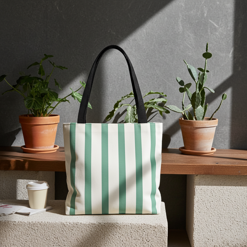 Striped Tote Bag Sage Green Minimal Pattern Everyday Carry