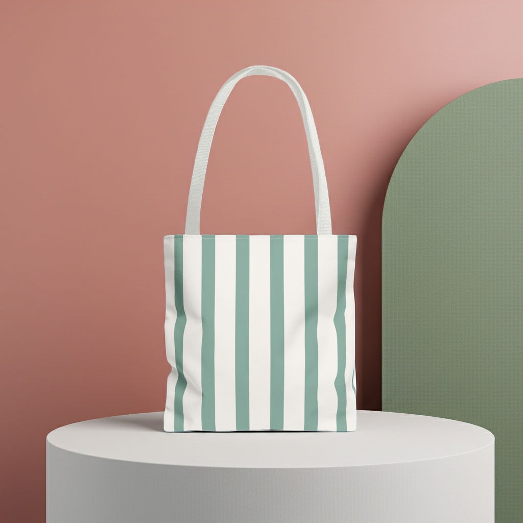Striped Tote Bag Sage Green Minimal Pattern Everyday Carry