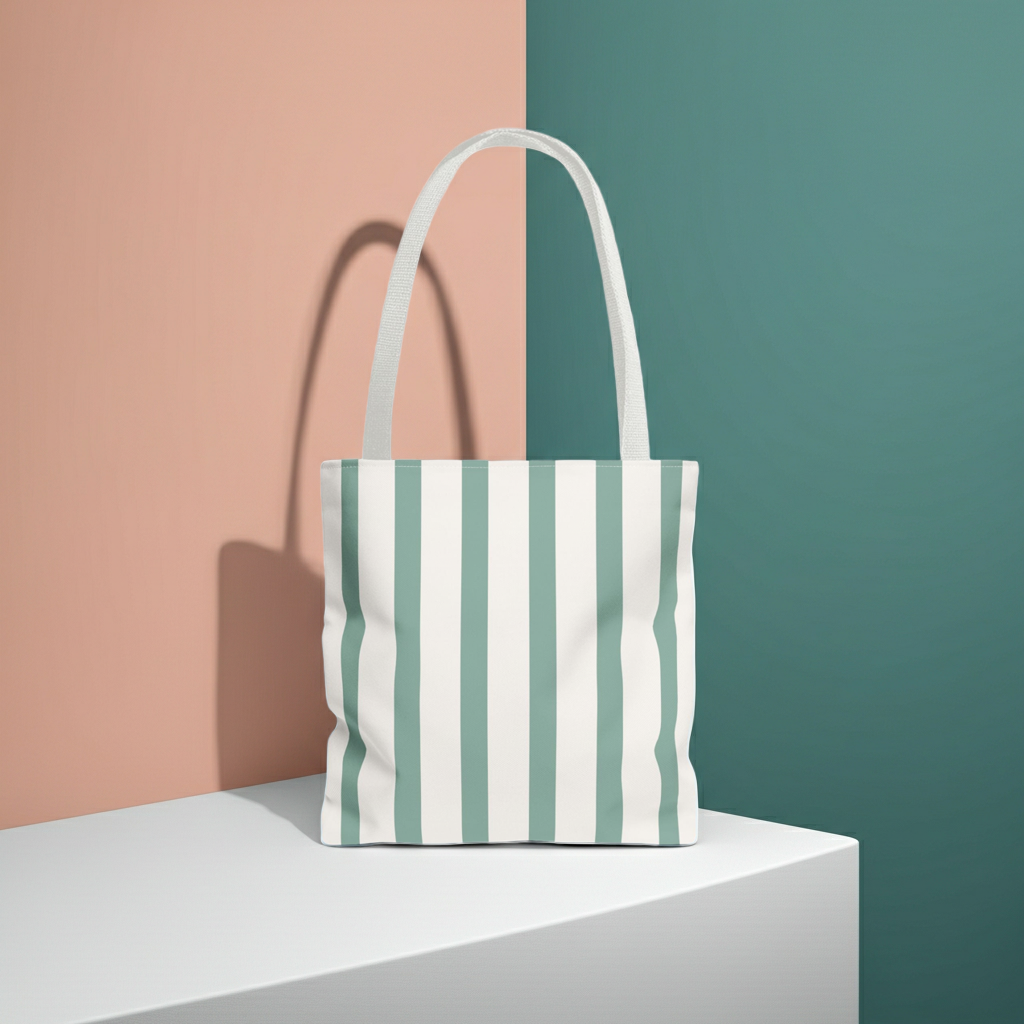 Striped Tote Bag Sage Green Minimal Pattern Everyday Carry