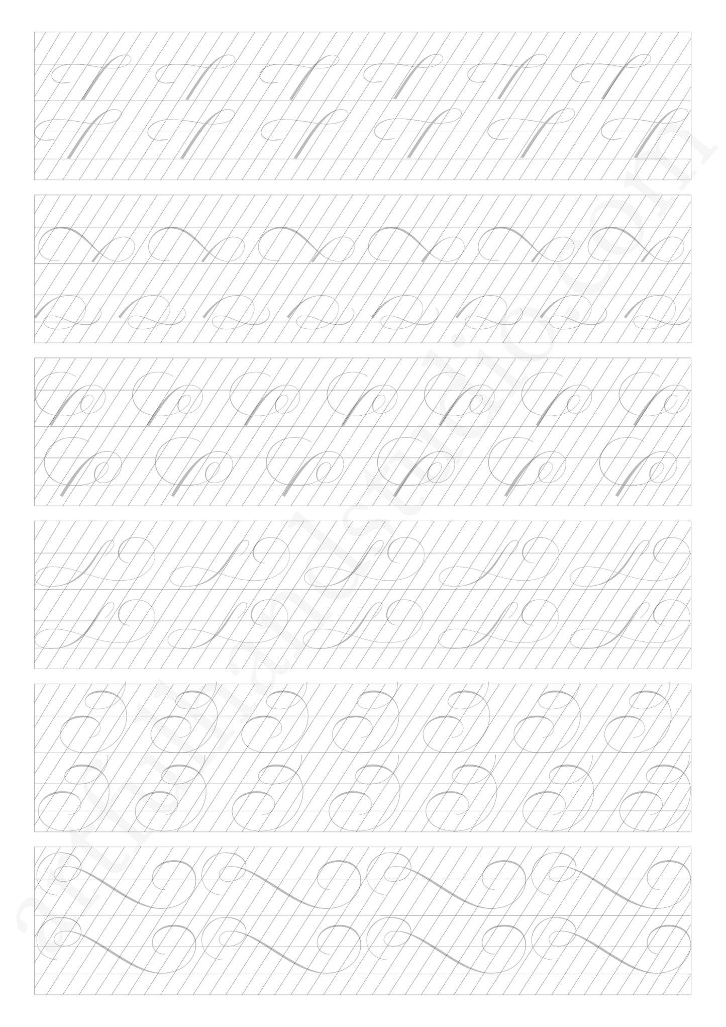 Free Copperplate Flourishes Practice Sheet full printable A4 page