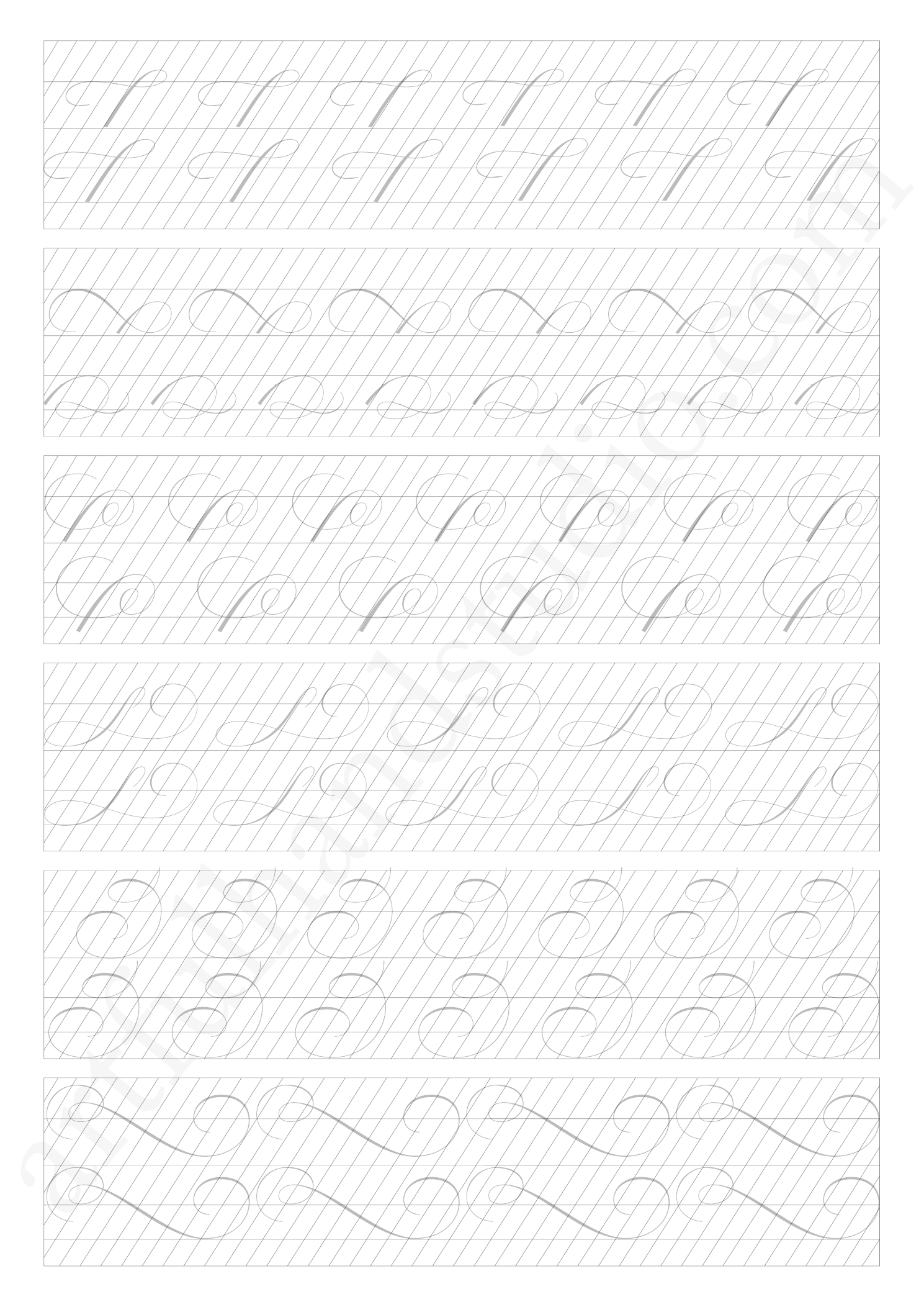Free Copperplate Flourishes Practice Sheet full printable A4 page