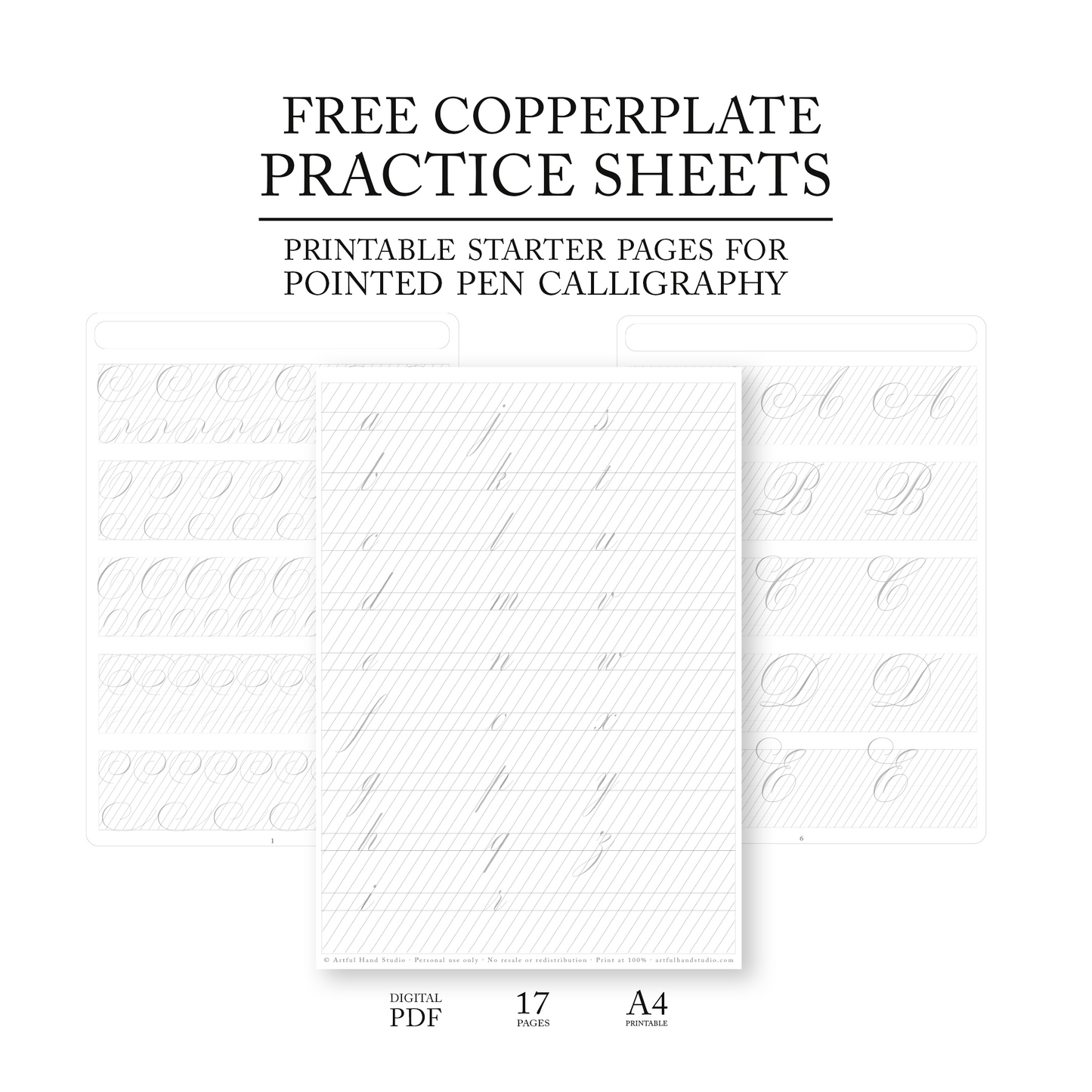 Free Copperplate practice sheets printable starter pages for pointed pen calligraphy
