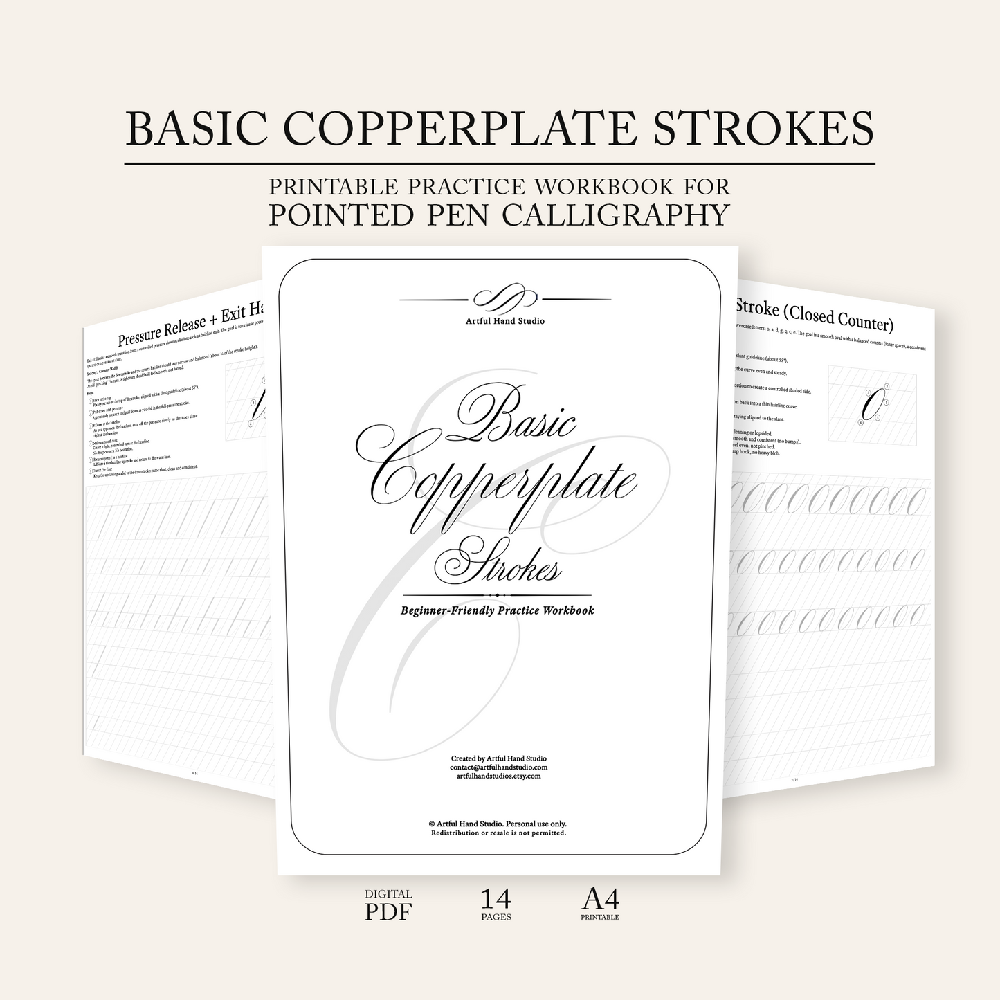Basic Copperplate Strokes printable workbook cover image
