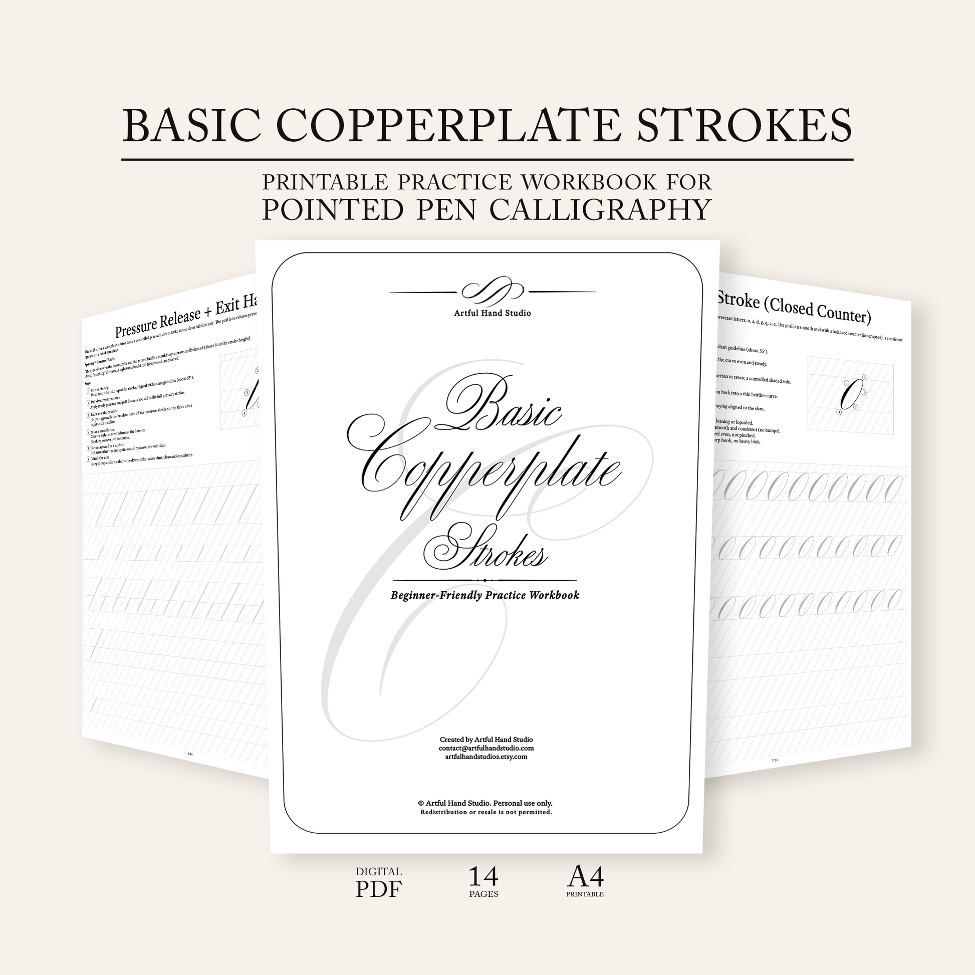 Basic Copperplate Strokes printable workbook cover image