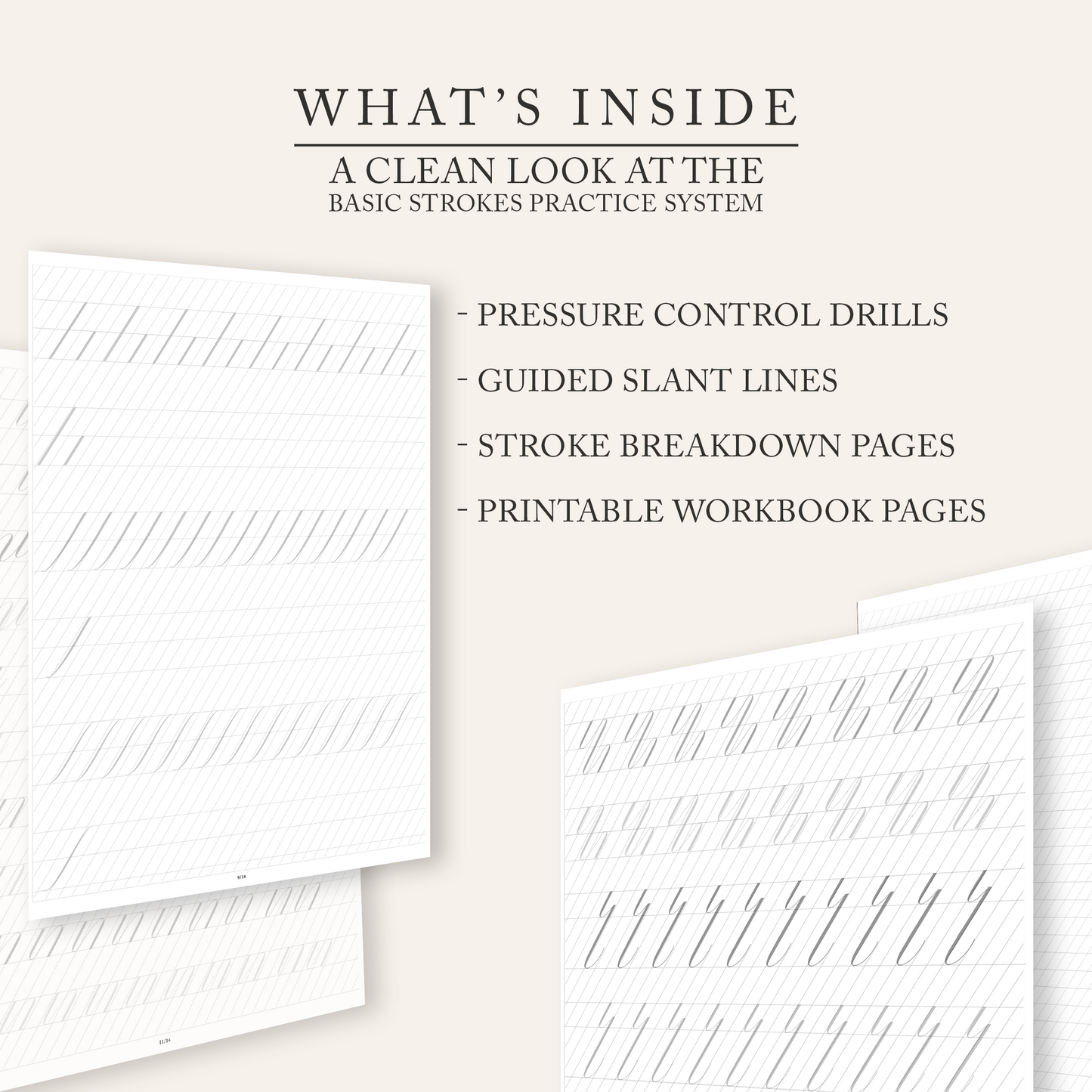 Basic Copperplate Strokes printable workbook what is inside overview