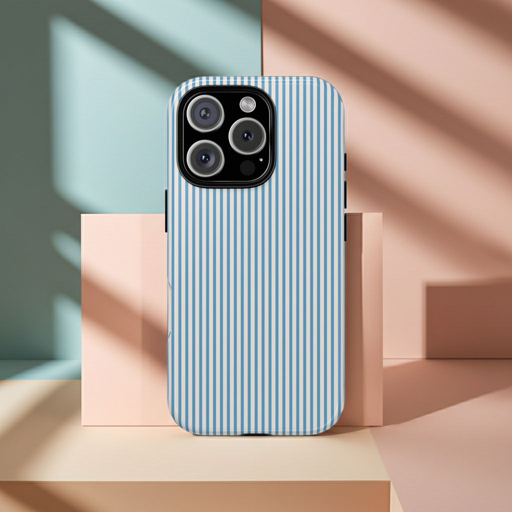 Striped Glossy Iphone Case With Soft Blue Lines Minimal Pattern