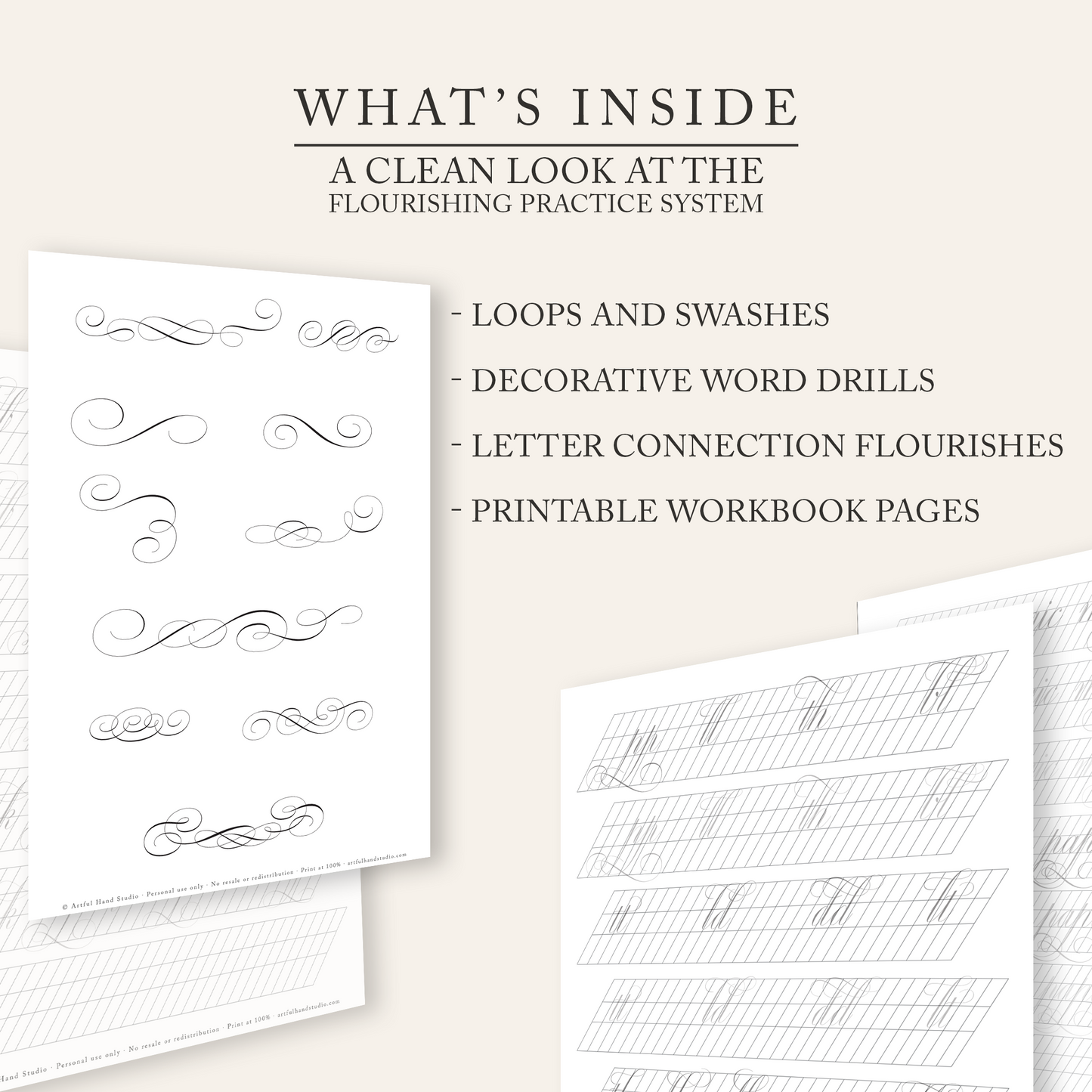 Copperplate flourishing loops swashes and decorative words workbook what is inside overview