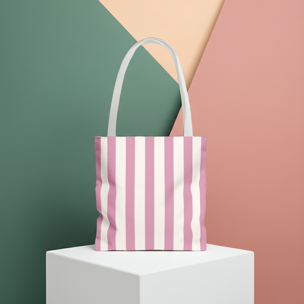 Blush Pink Striped Tote Bag For Everyday Carry Minimal Pattern