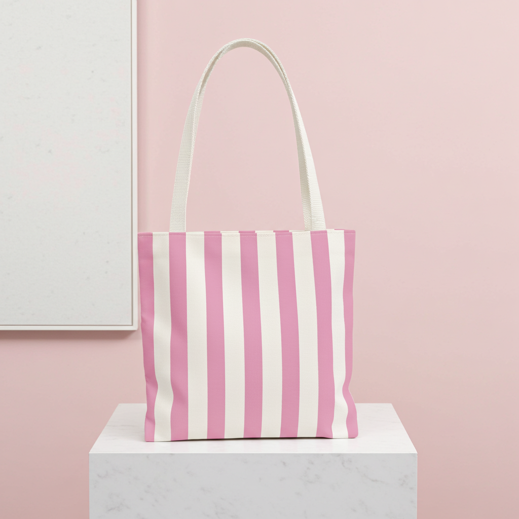 Blush Pink Striped Tote Bag For Everyday Carry Minimal Pattern