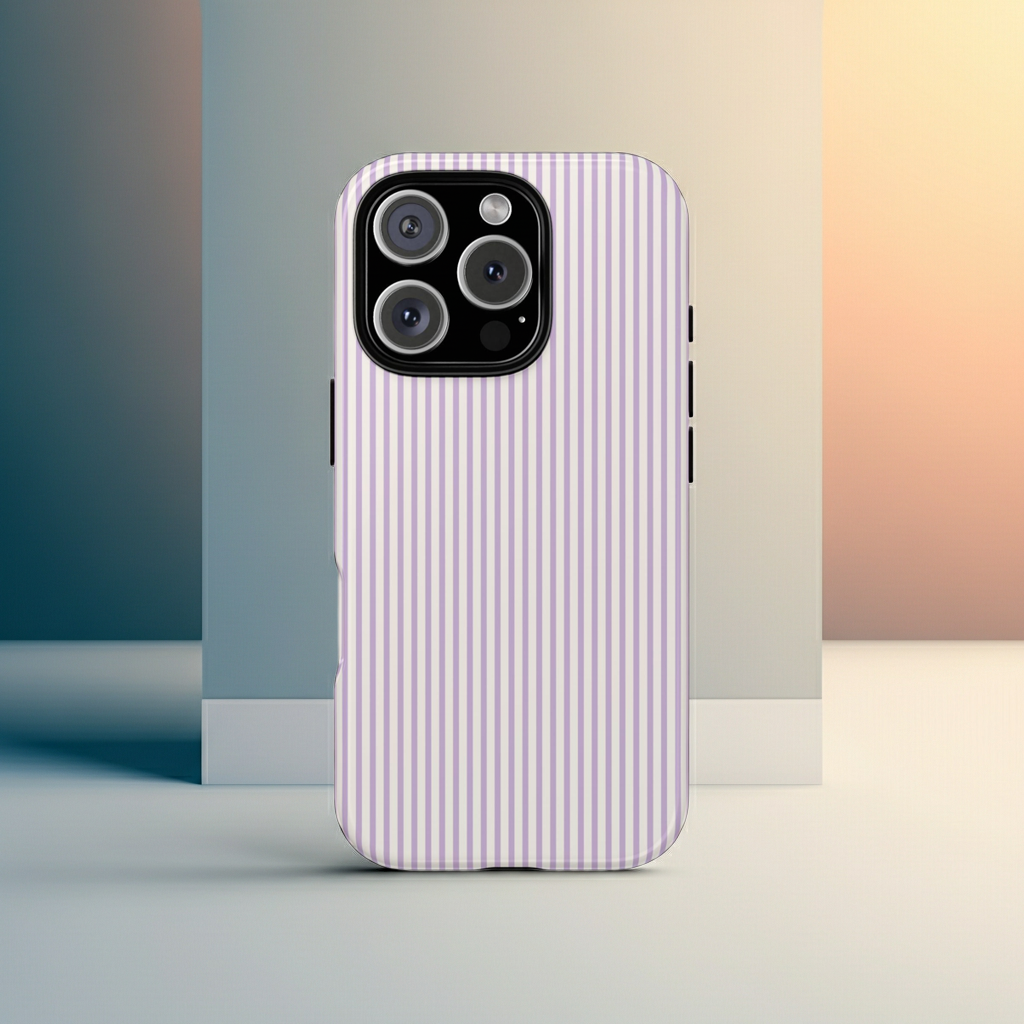 Glossy Striped Iphone Case With Soft Lilac Lines And Minimal Pattern