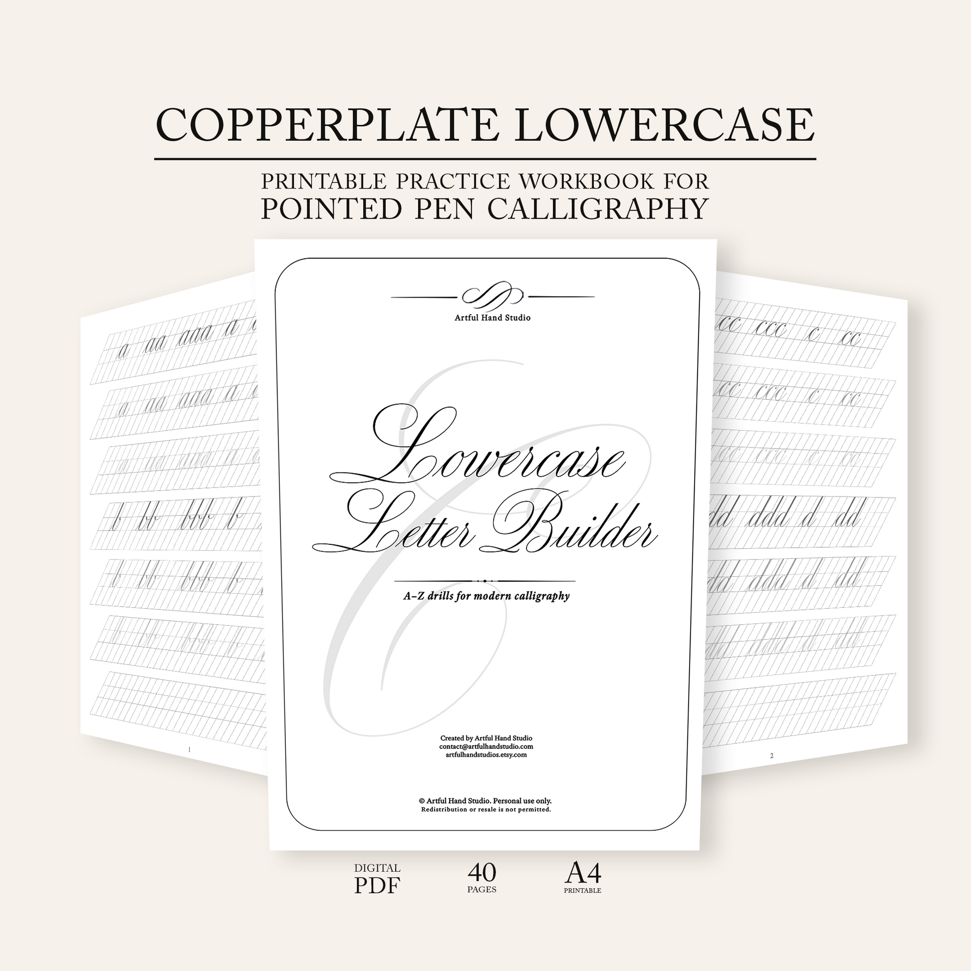 Lowercase Copperplate letter builder workbook cover image