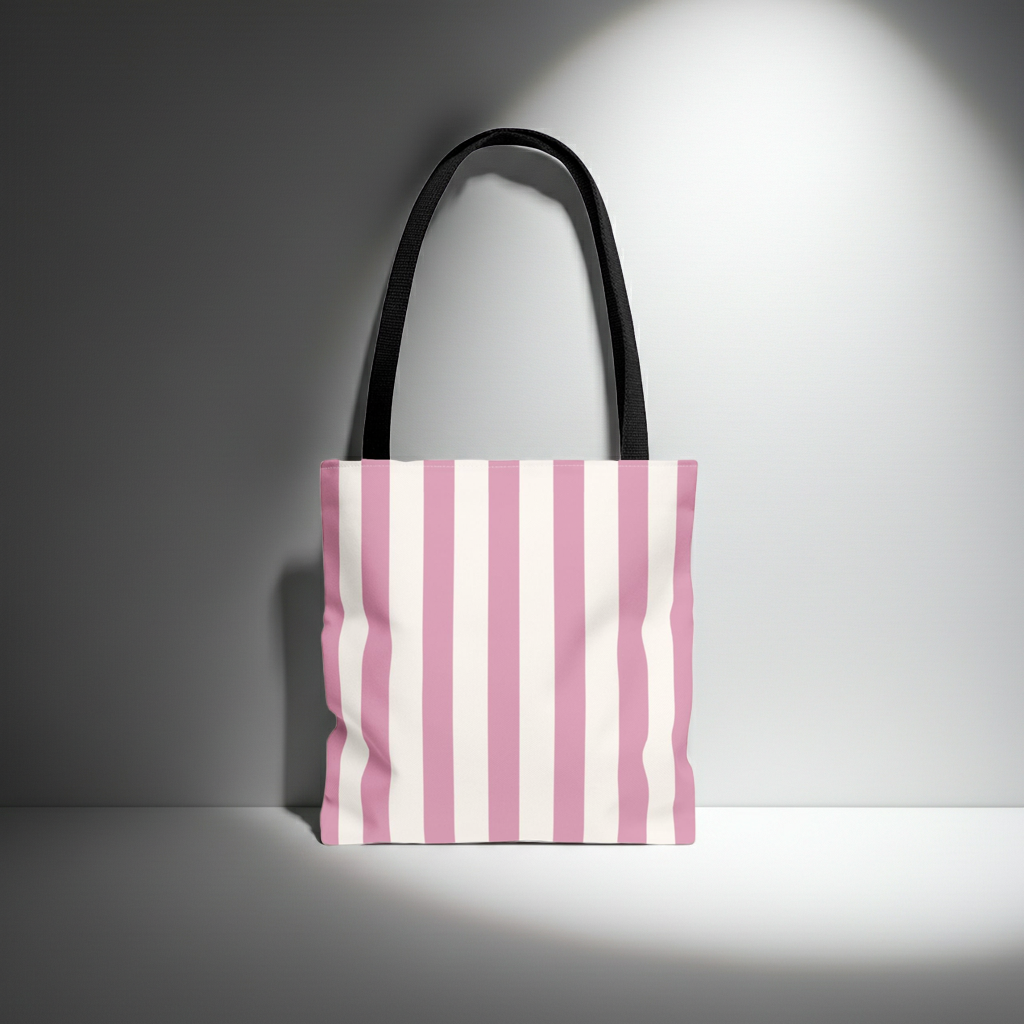 Blush Pink Striped Tote Bag For Everyday Carry Minimal Pattern