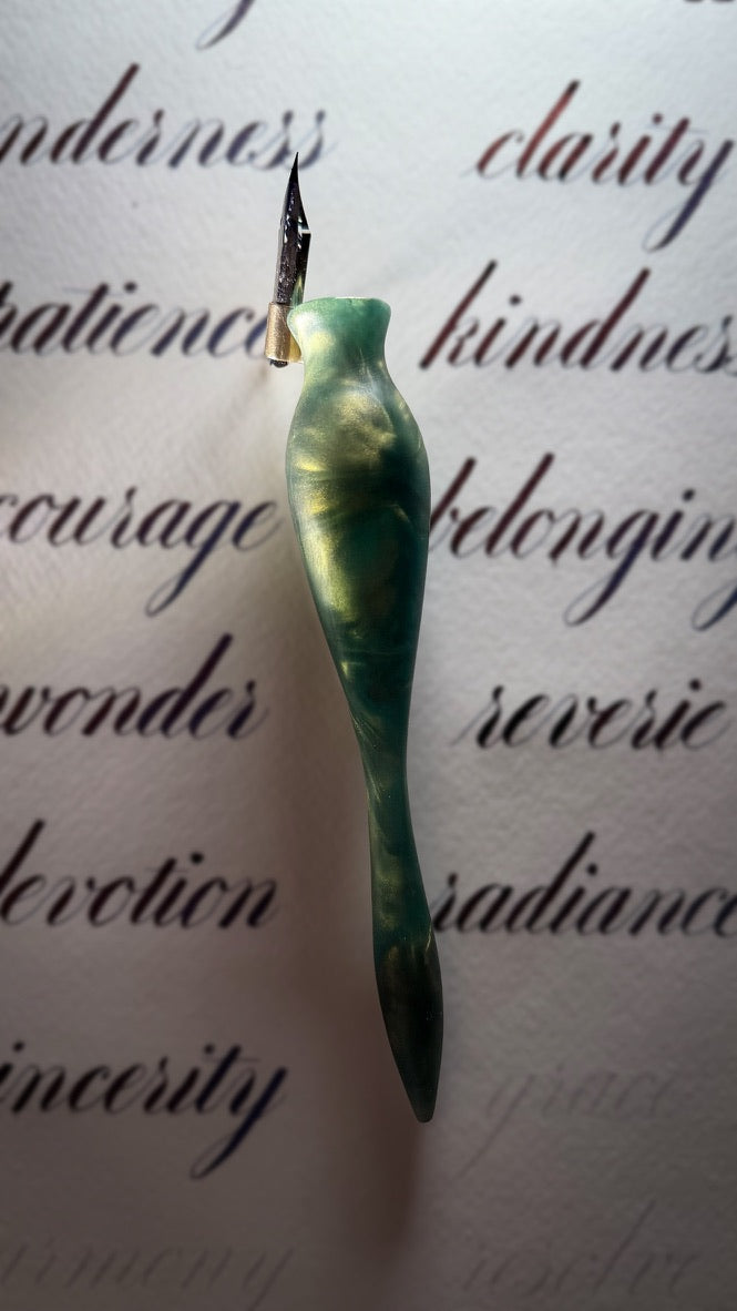 Green marbled oblique pen holder prototype in development